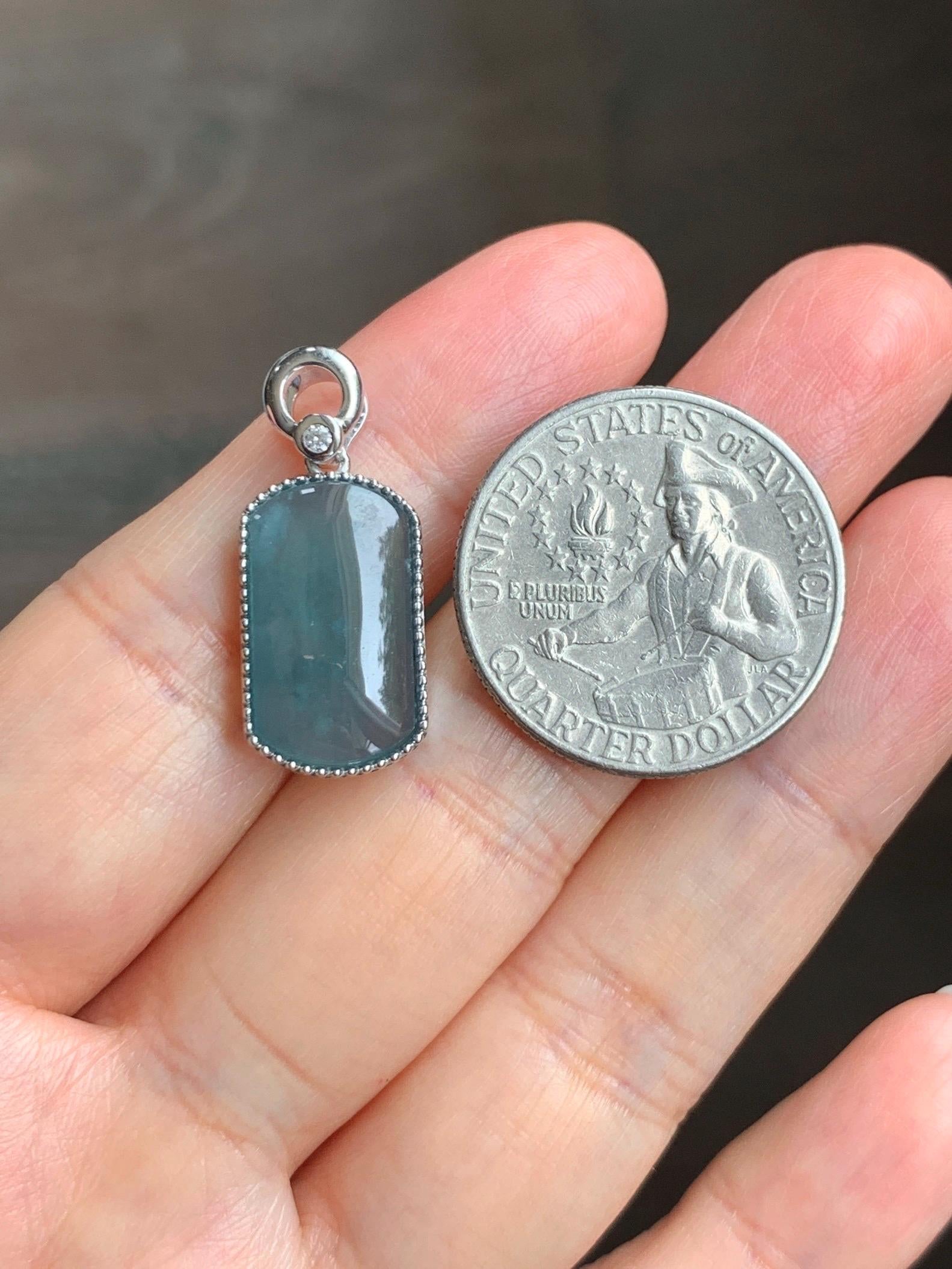 Certified Natural Grade A Guatemalan Icy Translucent Teal Blue Jade Jadeite Wu Shi Pai Saddle Pendant Sterling Silver 天然冰危蓝翡翠马鞍无事牌吊坠 246