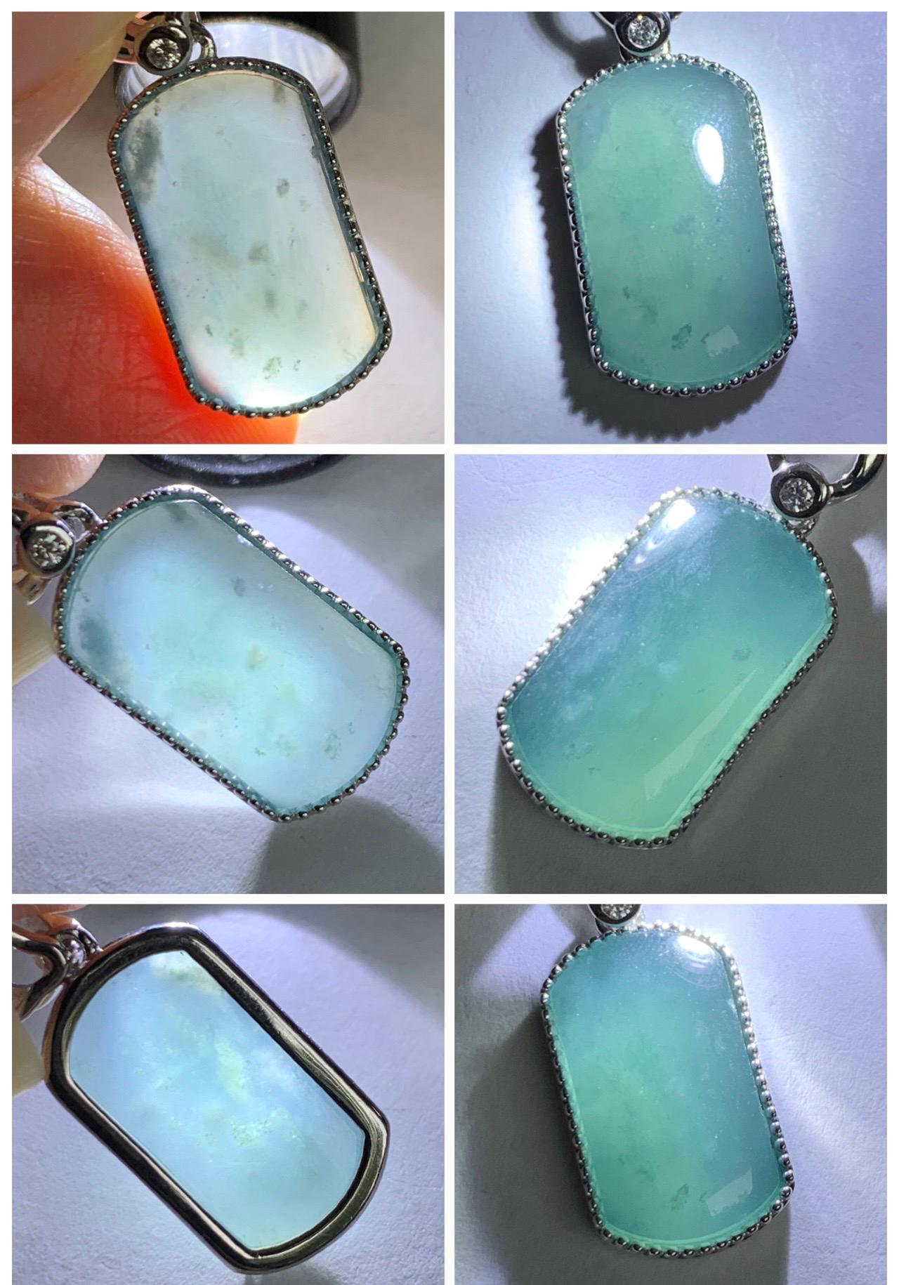 Certified Natural Grade A Guatemalan Icy Translucent Teal Blue Jade Jadeite Wu Shi Pai Saddle Pendant Sterling Silver 天然冰危蓝翡翠马鞍无事牌吊坠 246