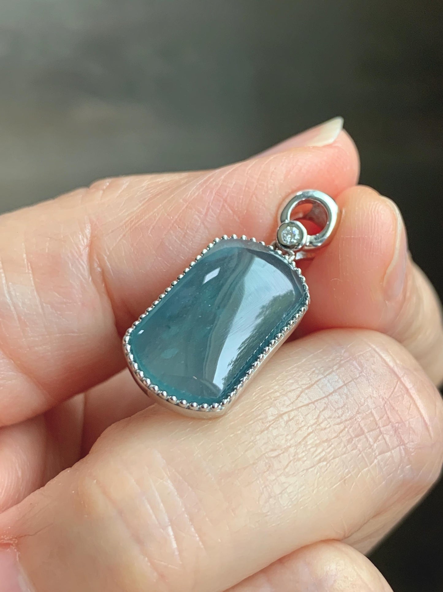 Certified Natural Grade A Guatemalan Icy Translucent Teal Blue Jade Jadeite Wu Shi Pai Saddle Pendant Sterling Silver 天然冰危蓝翡翠马鞍无事牌吊坠 246
