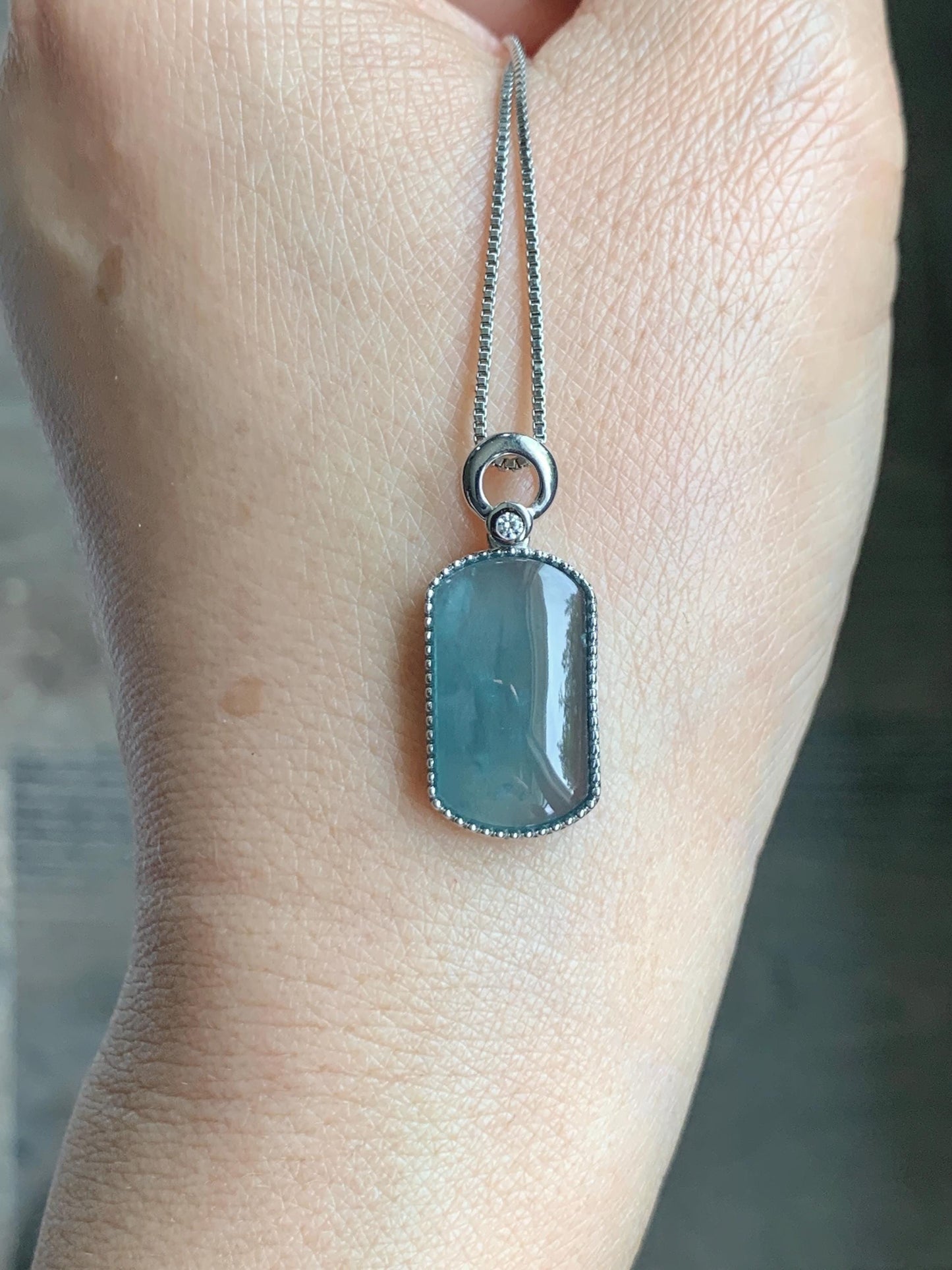 Certified Natural Grade A Guatemalan Icy Translucent Teal Blue Jade Jadeite Wu Shi Pai Saddle Pendant Sterling Silver 天然冰危蓝翡翠马鞍无事牌吊坠 246