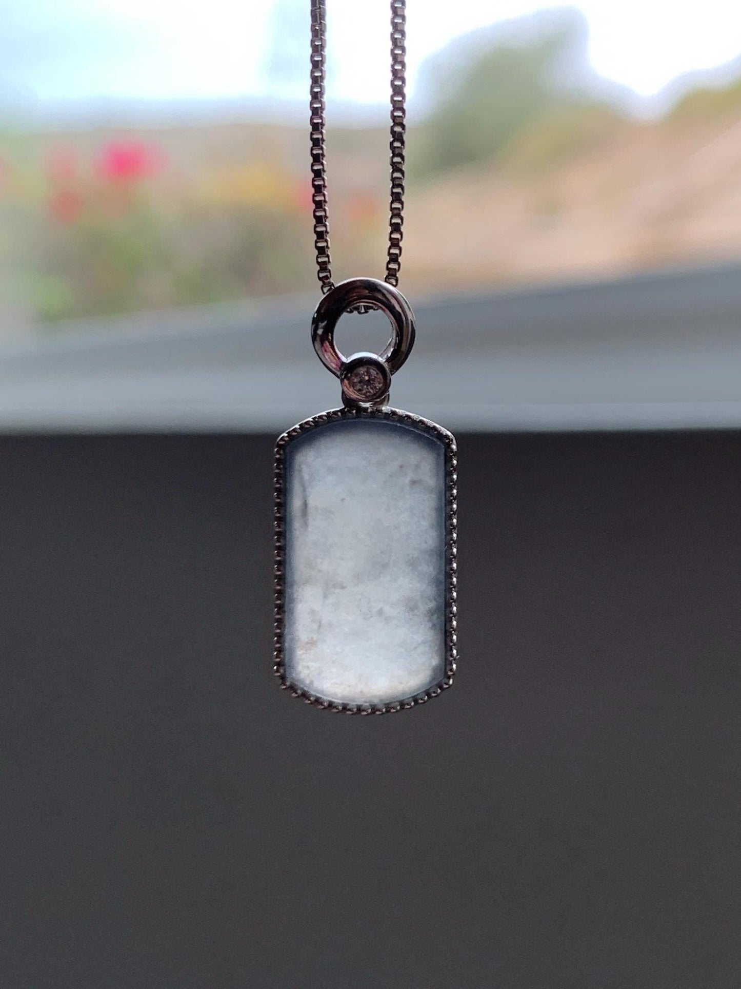 Certified Natural Grade A Icy Translucent Light Gray Wuji Jade Jadeite Wu Shi Pai Saddle Pendant Sterling Silver 3g 天然冰胶乌鸡翡翠马鞍无事牌吊坠 248