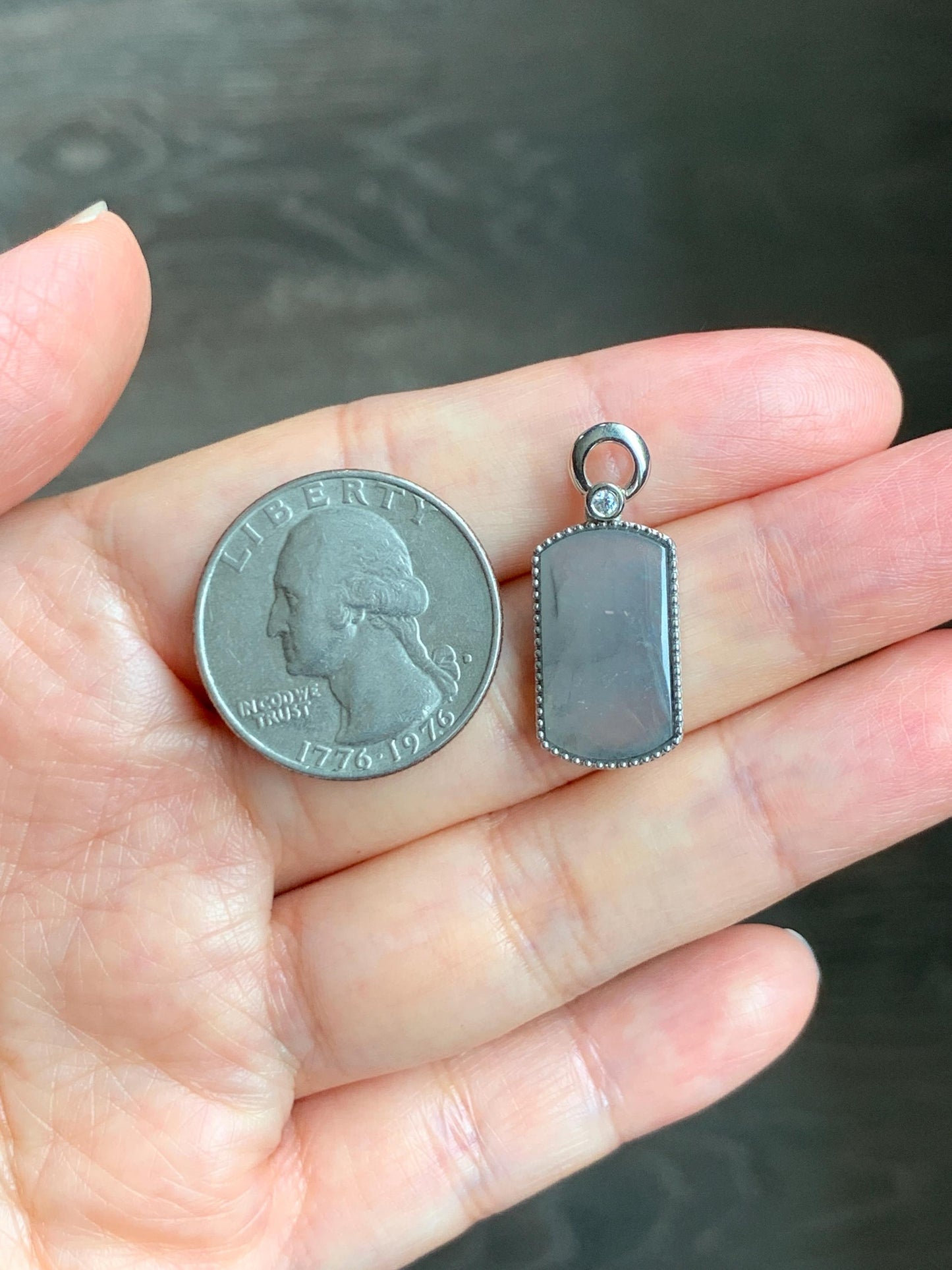Certified Natural Grade A Icy Translucent Light Gray Wuji Jade Jadeite Wu Shi Pai Saddle Pendant Sterling Silver 3g 天然冰胶乌鸡翡翠马鞍无事牌吊坠 248