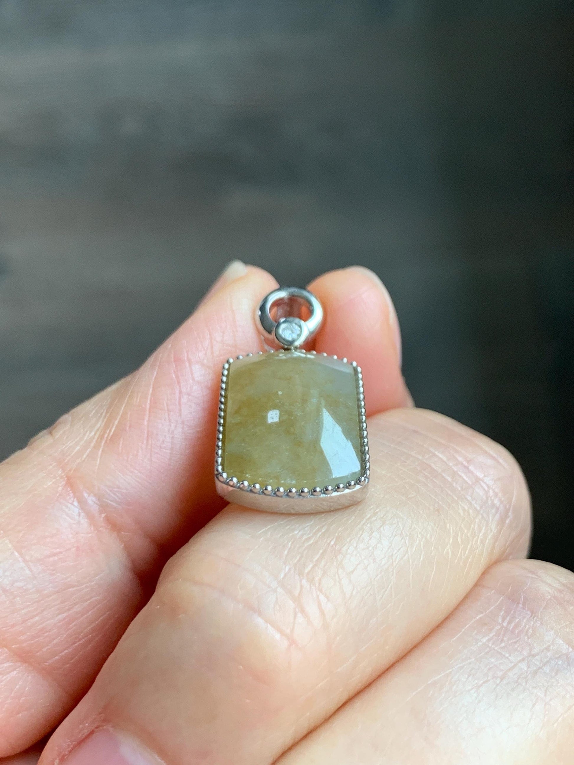 Certified Natural Grade A Icy Translucent Light Yellow Jade Jadeite Wu Shi Pai Saddle Pendant Sterling Silver 3g 天然冰胶撒金翡翠马鞍无事牌吊坠 247