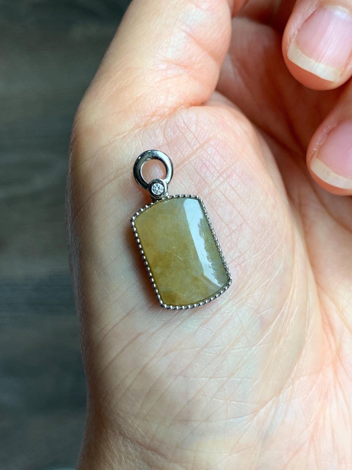 Certified Natural Grade A Icy Translucent Light Yellow Jade Jadeite Wu Shi Pai Saddle Pendant Sterling Silver 3g 天然冰胶撒金翡翠马鞍无事牌吊坠 247
