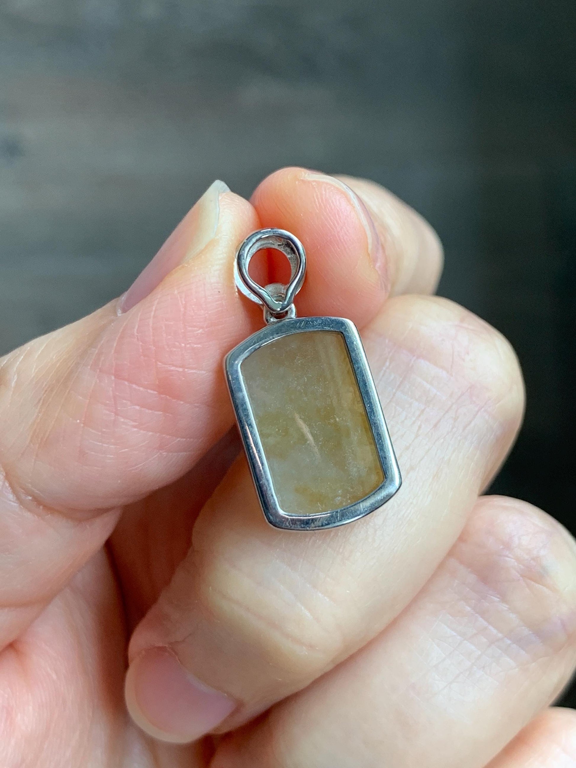 Certified Natural Grade A Icy Translucent Light Yellow Jade Jadeite Wu Shi Pai Saddle Pendant Sterling Silver 3g 天然冰胶撒金翡翠马鞍无事牌吊坠 247