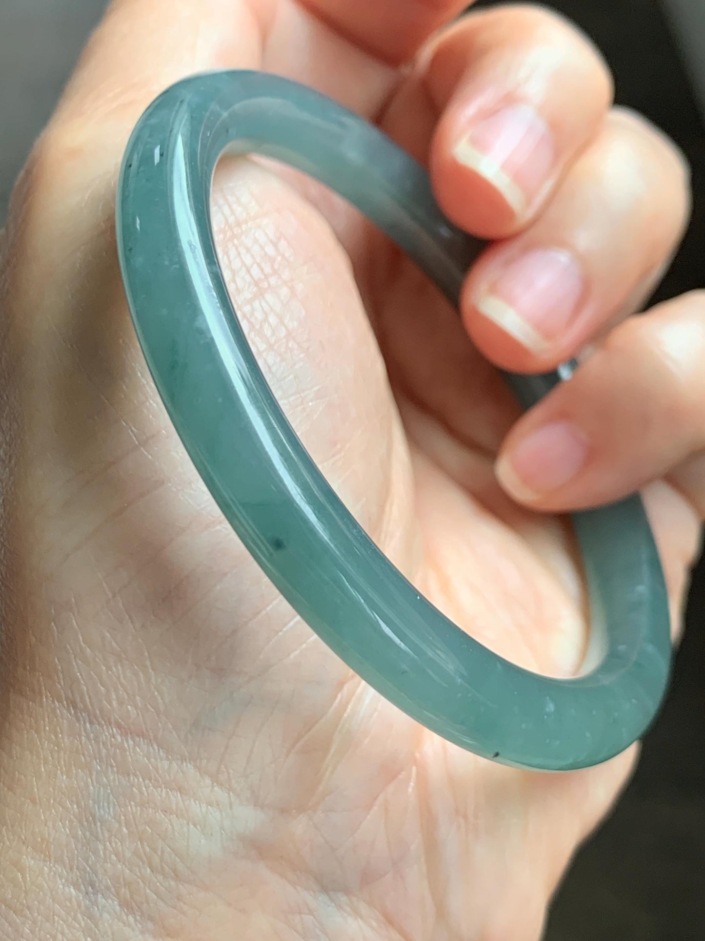 Certified Natural Grade A Guatemalan Icy Translucent Dusty Teal Green Jade Jadeite Bangle Bracelet 56.83mm 7” 32g 天然冰危蓝绿翡翠圆条手镯 211