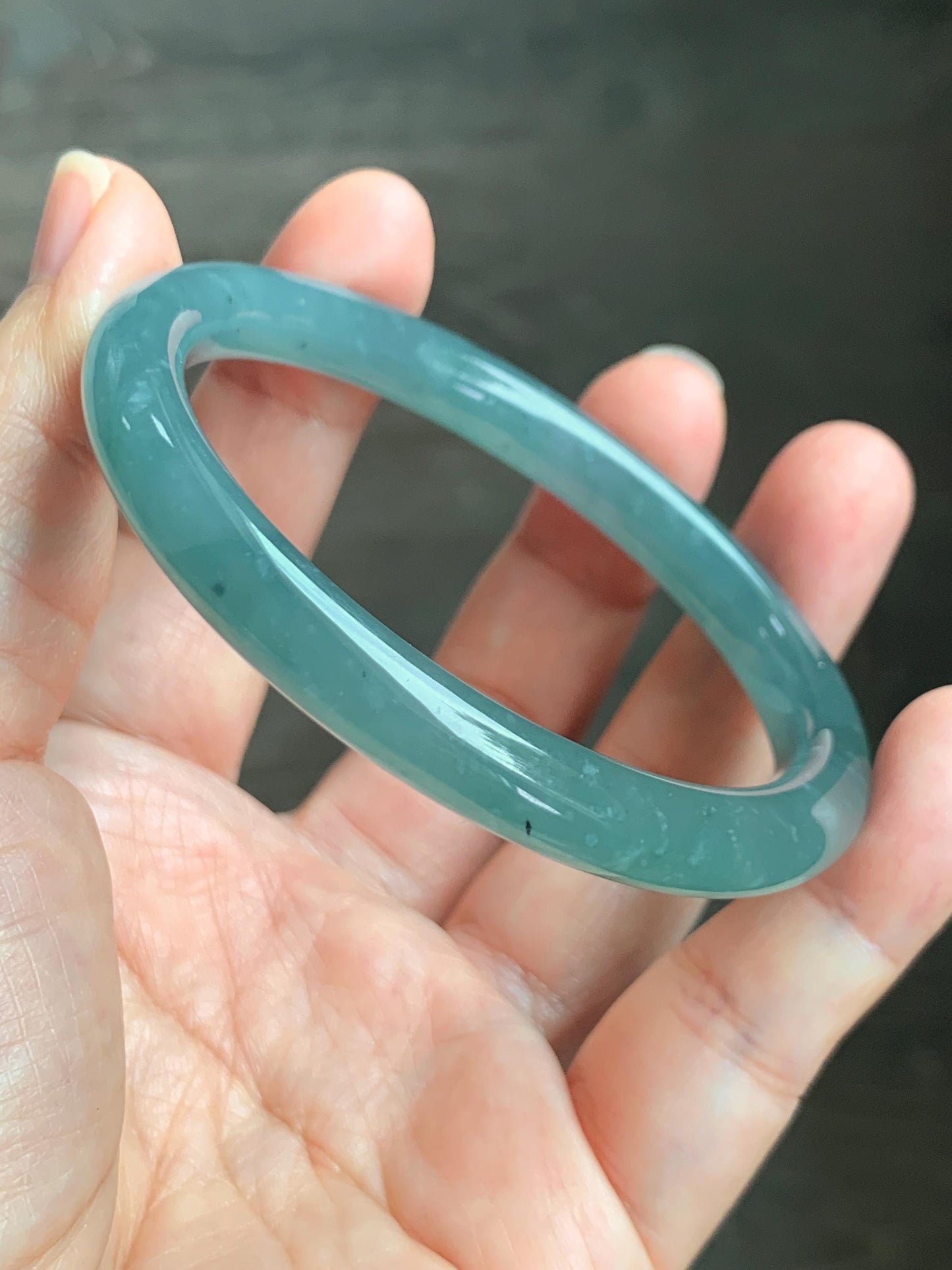 Certified Natural Grade A Guatemalan Icy Translucent Dusty Teal Green Jade Jadeite Bangle Bracelet 56.83mm 7” 32g 天然冰危蓝绿翡翠圆条手镯 211