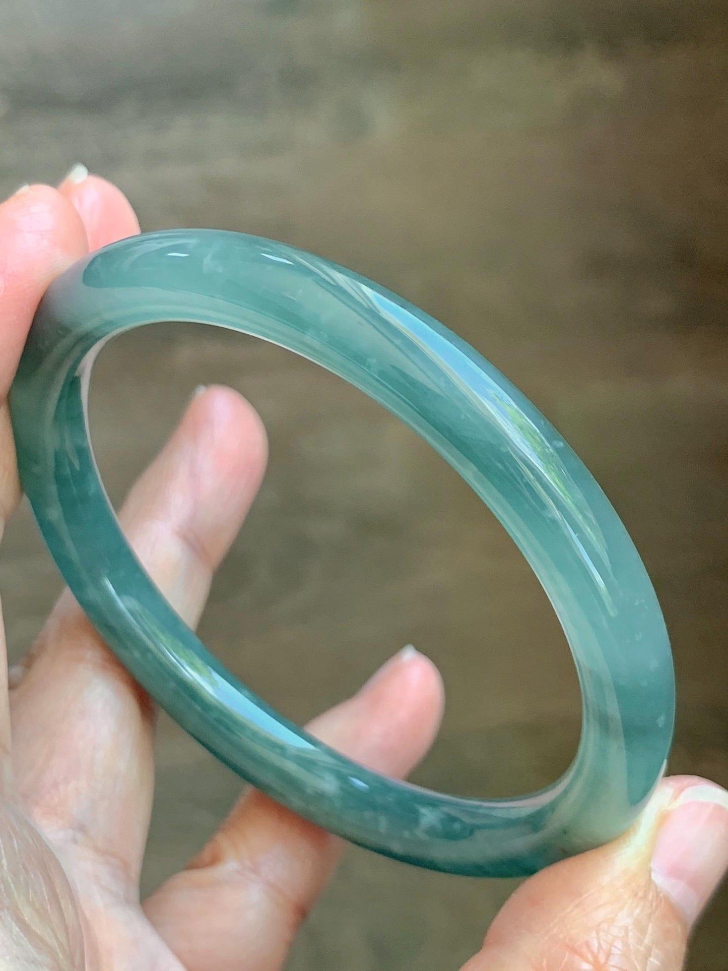 Certified Natural Grade A Guatemalan Icy Translucent Dusty Teal Green Jade Jadeite Bangle Bracelet 59mm 7.29” 34g 天然冰危蓝绿翡翠圆条手镯 200