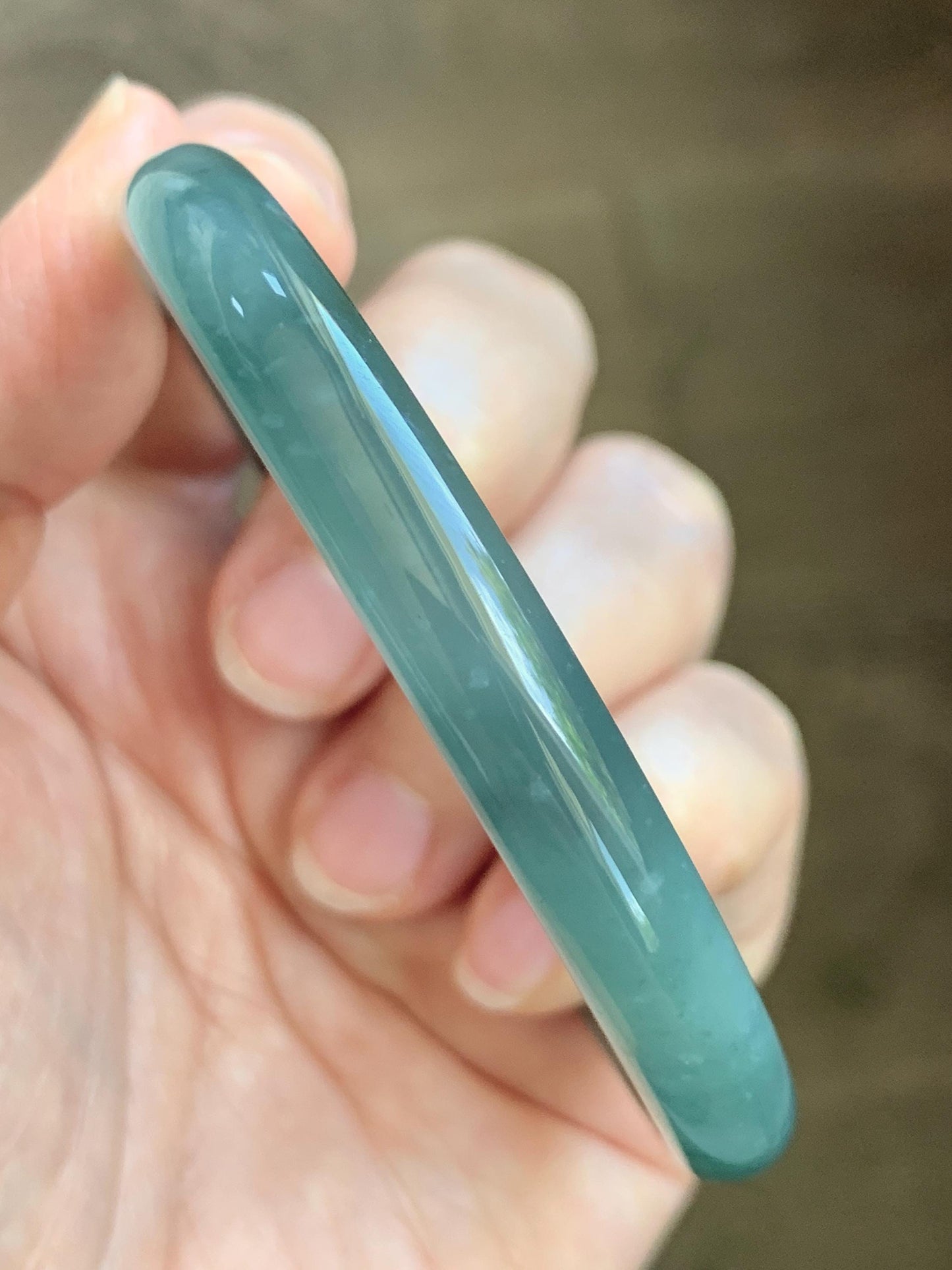 Certified Natural Grade A Guatemalan Icy Translucent Dusty Teal Green Jade Jadeite Bangle Bracelet 59mm 7.29” 34g 天然冰危蓝绿翡翠圆条手镯 200
