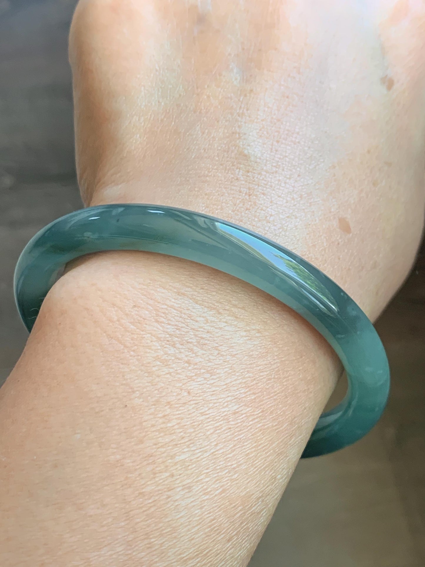 Certified Natural Grade A Guatemalan Icy Translucent Dusty Teal Green Jade Jadeite Bangle Bracelet 59mm 7.29” 34g 天然冰危蓝绿翡翠圆条手镯 200
