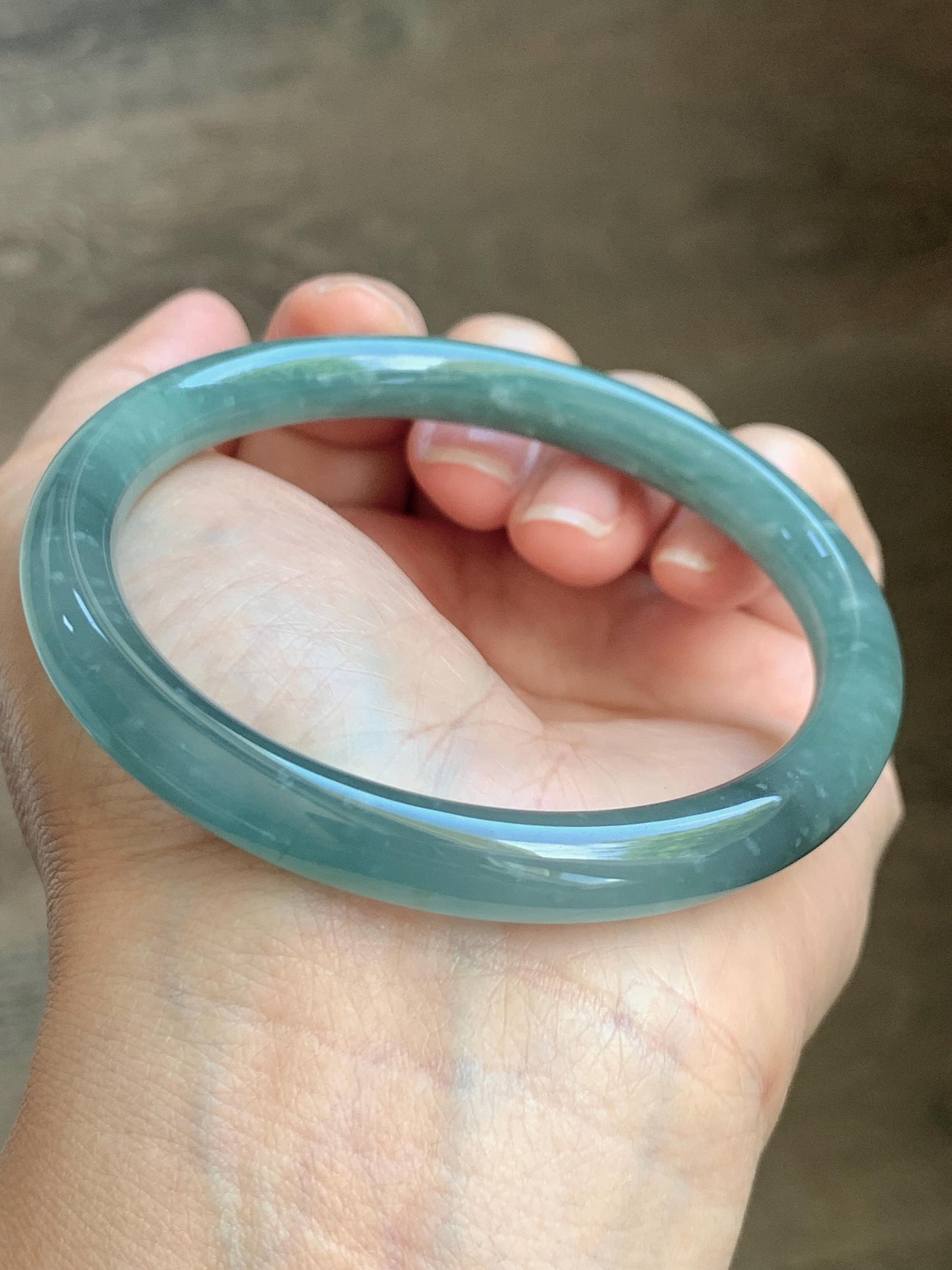 Certified Natural Grade A Guatemalan Icy Translucent Dusty Teal Green Jade Jadeite Bangle Bracelet 59mm 7.29” 34g 天然冰危蓝绿翡翠圆条手镯 200