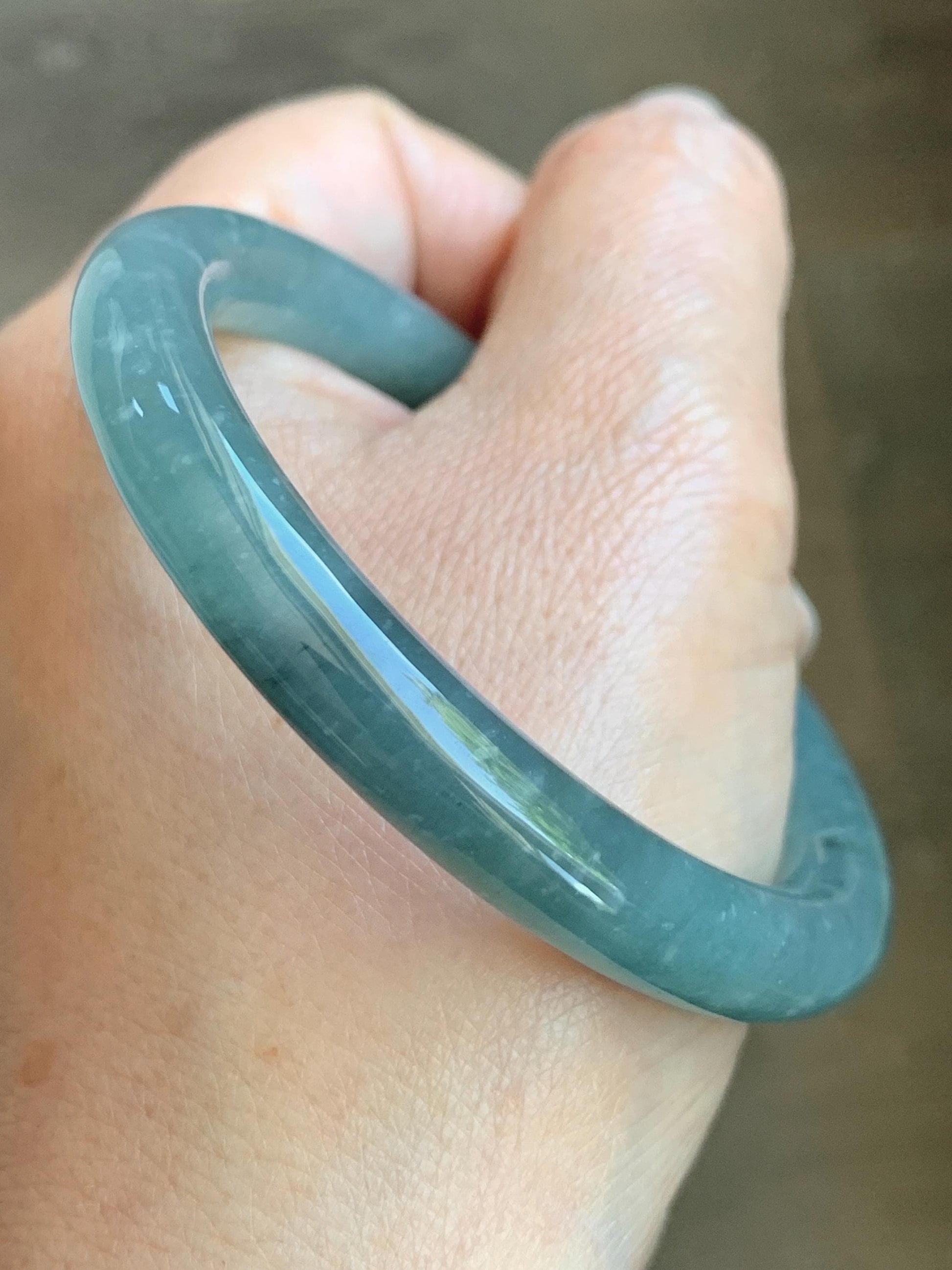 Certified Natural Grade A Guatemalan Icy Translucent Dusty Teal Blue Jade Jadeite Bangle Bracelet 53.8mm 6.65” 36g 天然冰危蓝绿翡翠圆条手镯 198