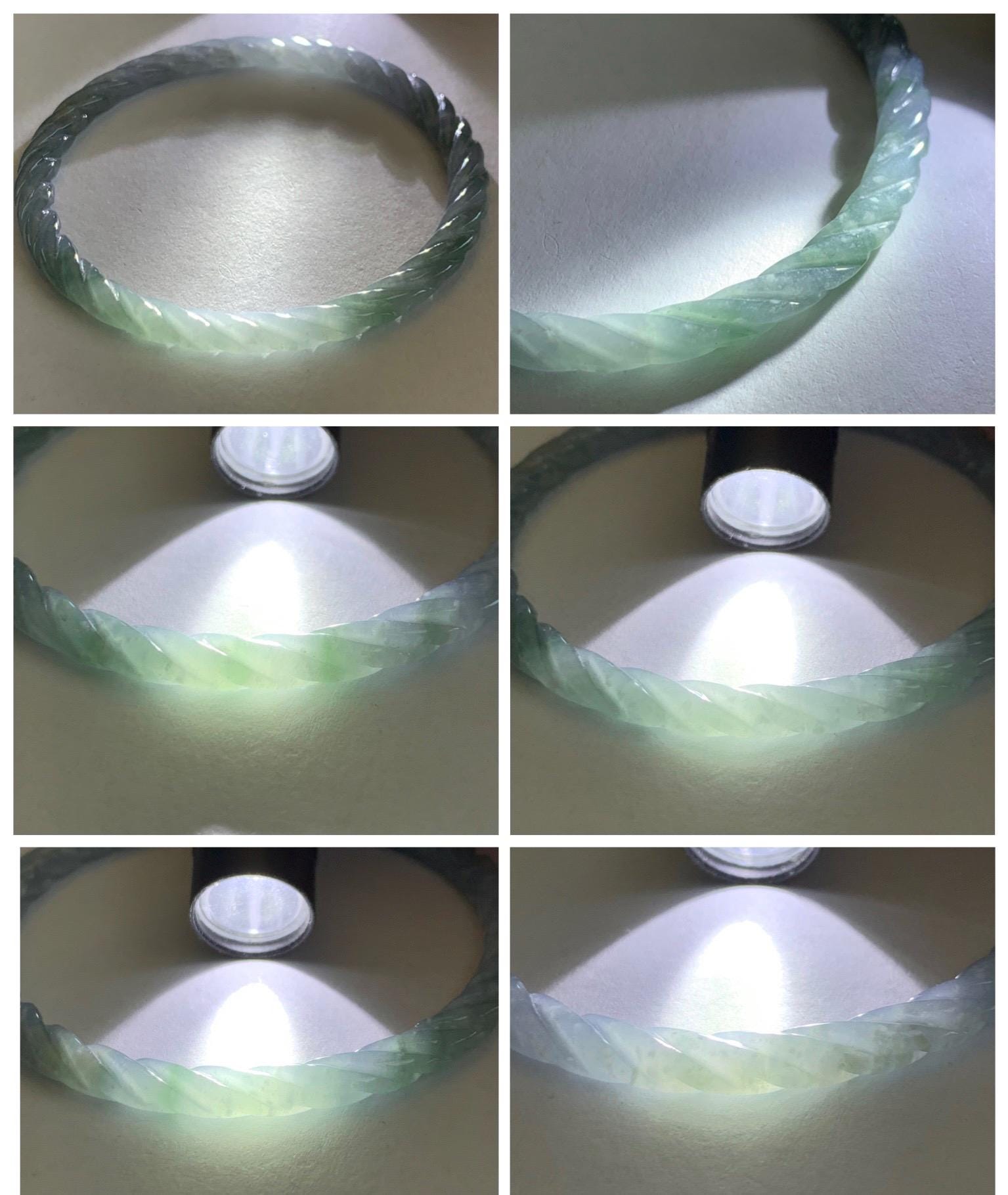 Certified Natural Grade A Guatemalan Icy Translucent Pastel Dusty Blue Jade Jadeite Carved Braid Slim Bangle 58.7mm 7.25” 天然冰危浅灰蓝翡翠细麻花手镯 196