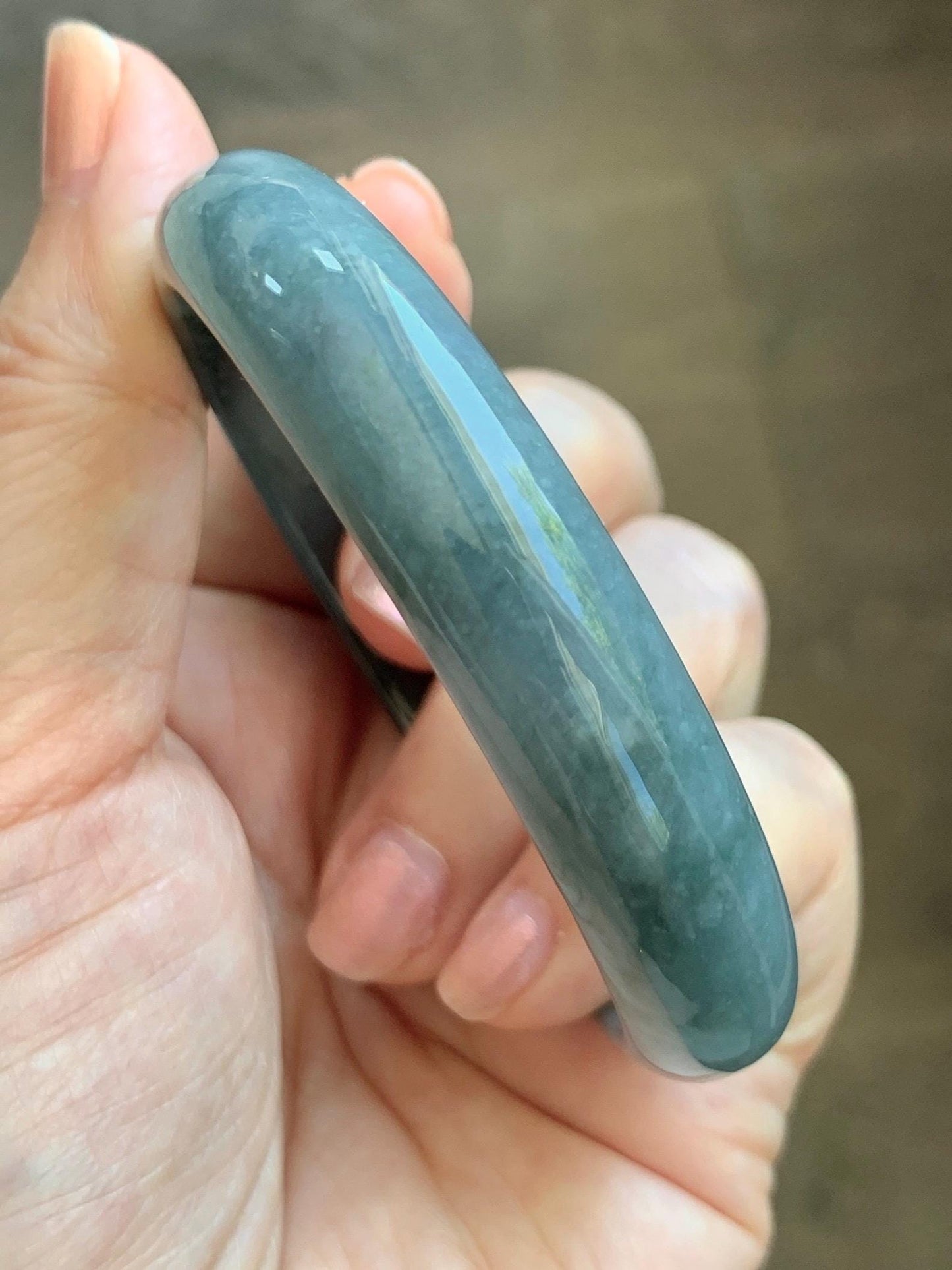 Certified Natural Grade A Guatemalan Icy Translucent Bluish Gray Wuji Jade Jadeite Wide Bangle 56.59mm 6.99” 39g 天然冰危灰蓝乌鸡翡翠正圈宽版手镯 204