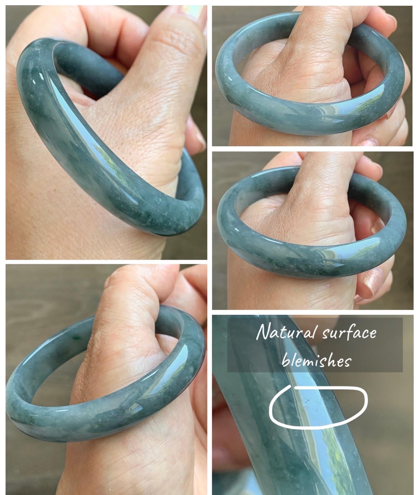 Certified Natural Grade A Guatemalan Icy Translucent Bluish Gray Wuji Jade Jadeite Wide Bangle 56.59mm 6.99” 39g 天然冰危灰蓝乌鸡翡翠正圈宽版手镯 204