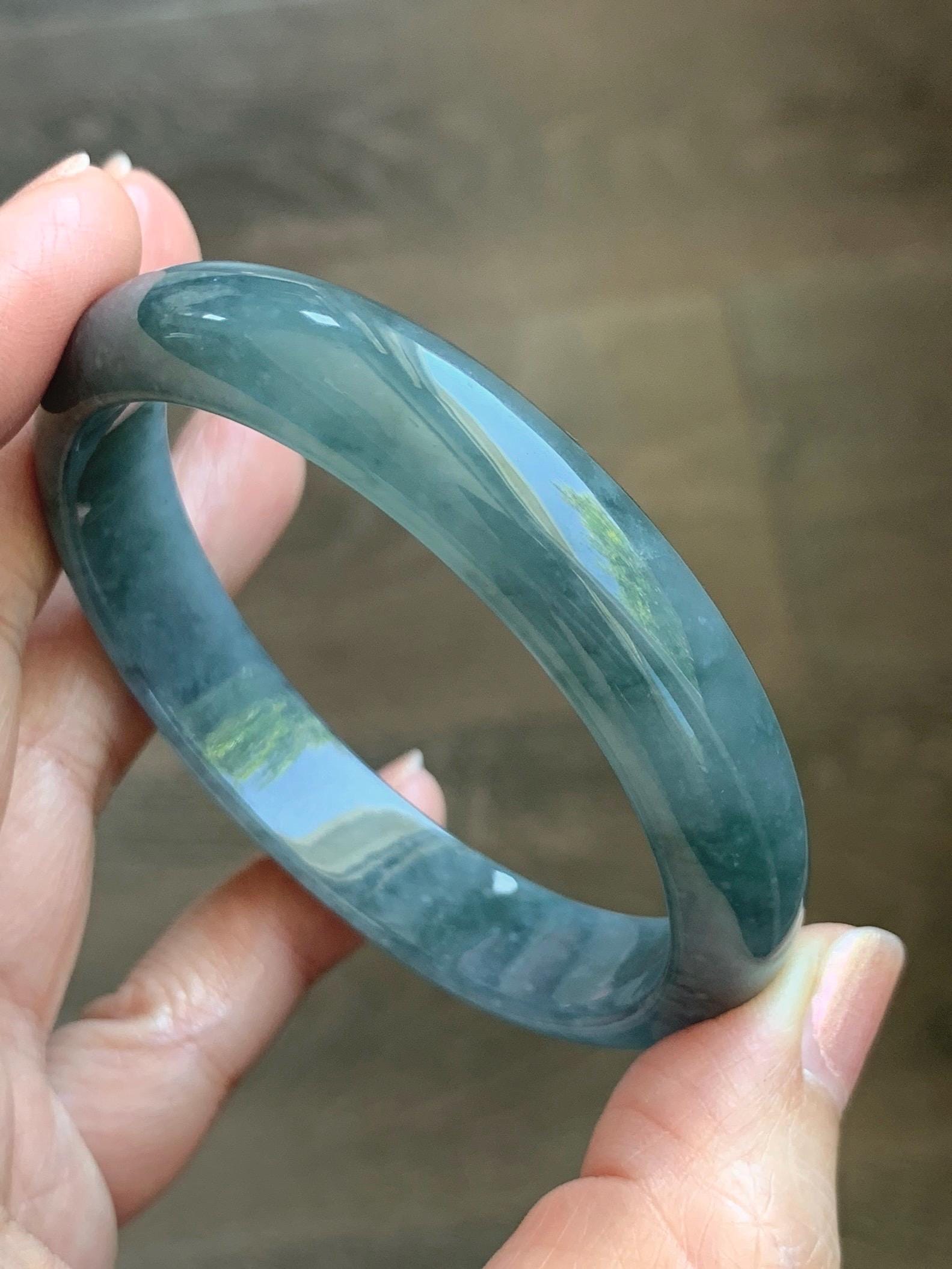 Certified Natural Grade A Guatemalan Icy Translucent Bluish Gray Wuji Jade Jadeite Wide Bangle 56.59mm 6.99” 39g 天然冰危灰蓝乌鸡翡翠正圈宽版手镯 204