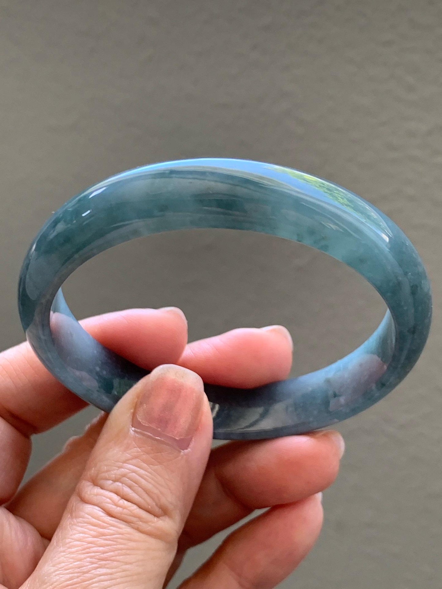 Certified Natural Grade A Guatemalan Icy Translucent Bluish Gray Wuji Jade Jadeite Wide Bangle 56.59mm 6.99” 39g 天然冰危灰蓝乌鸡翡翠正圈宽版手镯 204