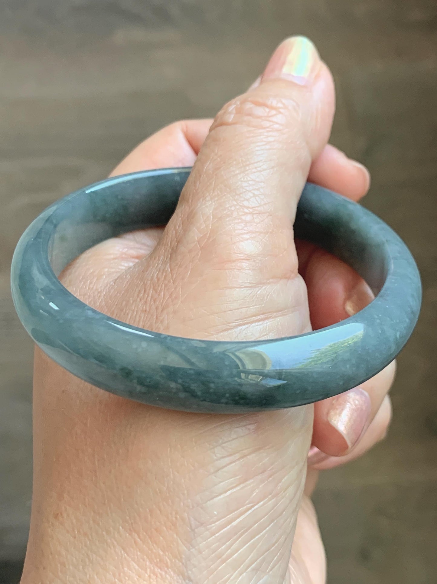 Certified Natural Grade A Guatemalan Icy Translucent Bluish Gray Wuji Jade Jadeite Wide Bangle 56.59mm 6.99” 39g 天然冰危灰蓝乌鸡翡翠正圈宽版手镯 204