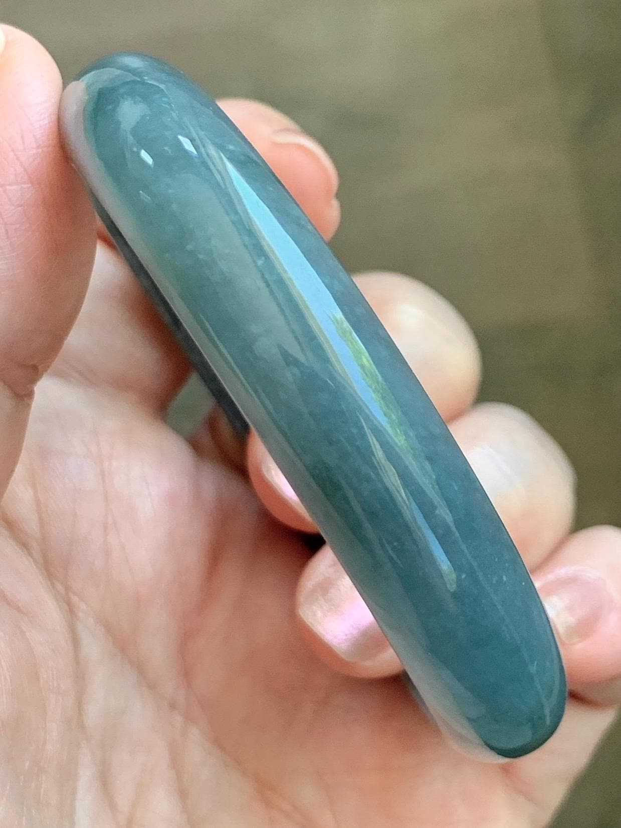 Certified Natural Grade A Guatemalan Icy Translucent Bluish Gray Wuji Jade Jadeite Wide Bangle 57.9mm 7.16” 38g 天然冰危灰蓝乌鸡翡翠正圈宽版手镯 205