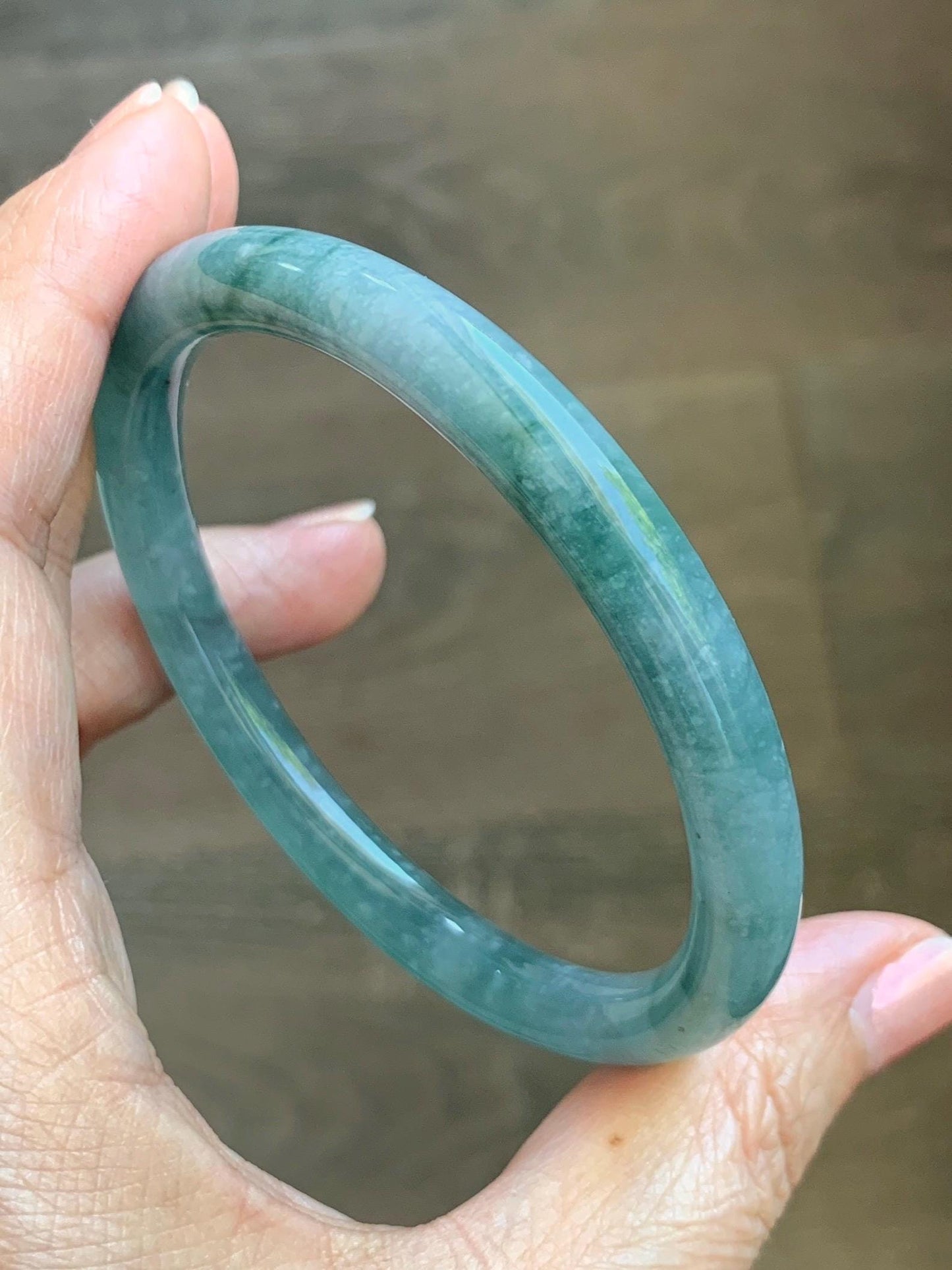 Certified Natural Grade A Guatemalan Icy Translucent Dusty Teal Green Jade Jadeite Bangle Bracelet 59.77mm 7.39” 32g 天然冰危蓝绿翡翠圆条手镯 199