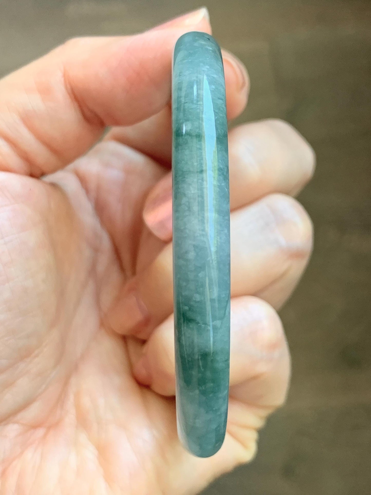 Certified Natural Grade A Guatemalan Icy Translucent Dusty Teal Green Jade Jadeite Bangle Bracelet 59.77mm 7.39” 32g 天然冰危蓝绿翡翠圆条手镯 199