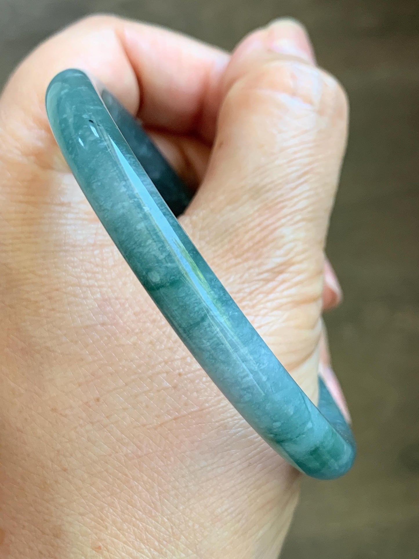 Certified Natural Grade A Guatemalan Icy Translucent Dusty Teal Green Jade Jadeite Bangle Bracelet 59.77mm 7.39” 32g 天然冰危蓝绿翡翠圆条手镯 199