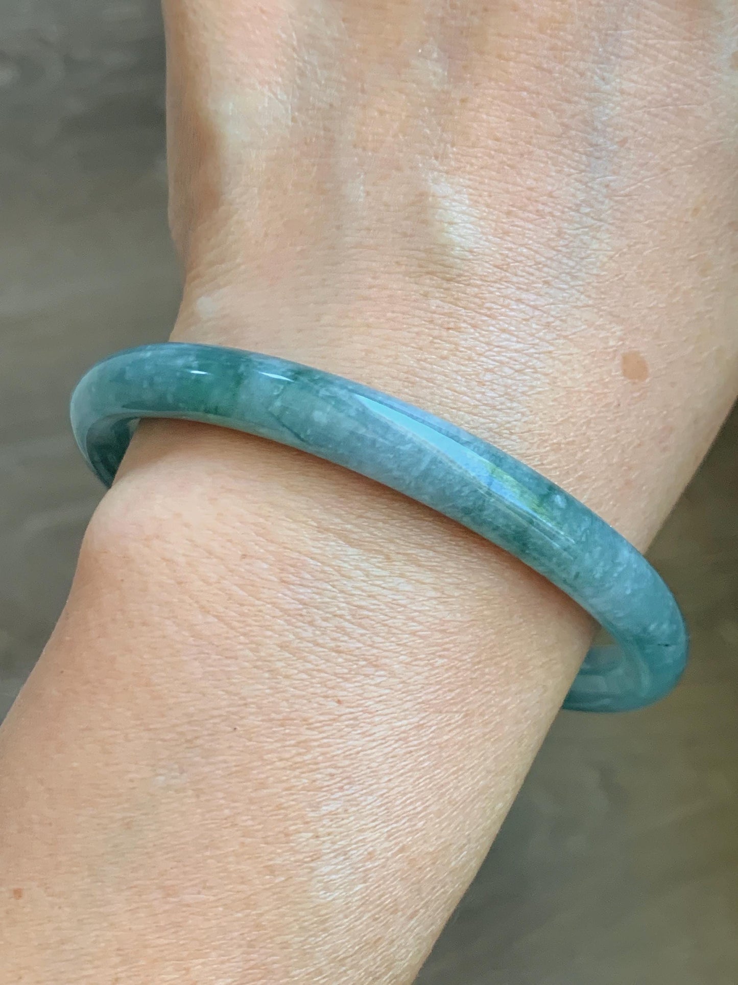 Certified Natural Grade A Guatemalan Icy Translucent Dusty Teal Green Jade Jadeite Bangle Bracelet 59.77mm 7.39” 32g 天然冰危蓝绿翡翠圆条手镯 199
