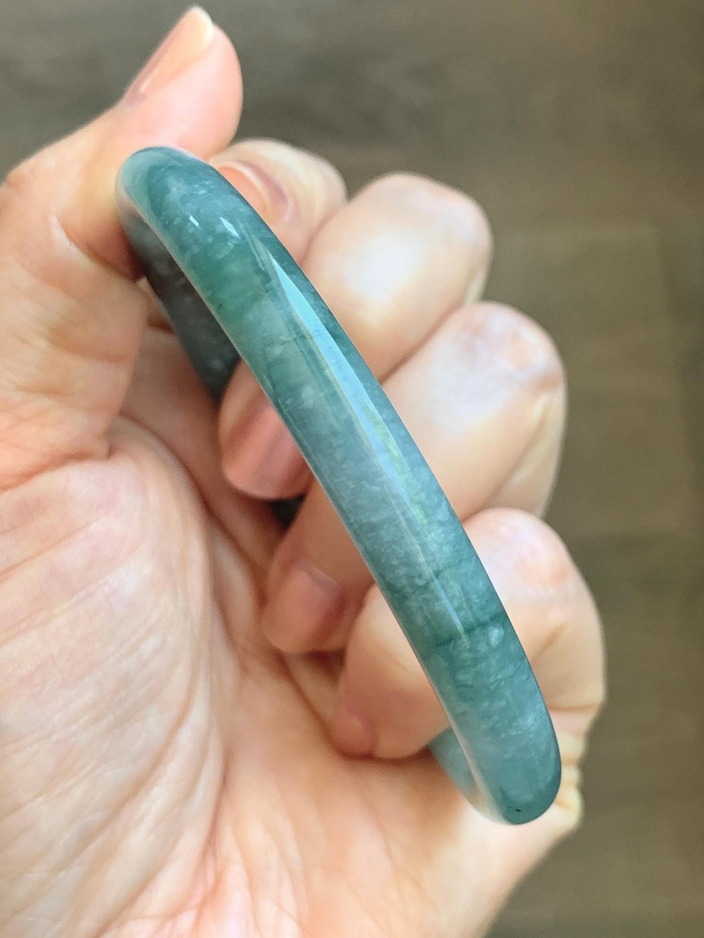 Certified Natural Grade A Guatemalan Icy Translucent Dusty Teal Green Jade Jadeite Bangle Bracelet 59.77mm 7.39” 32g 天然冰危蓝绿翡翠圆条手镯 199