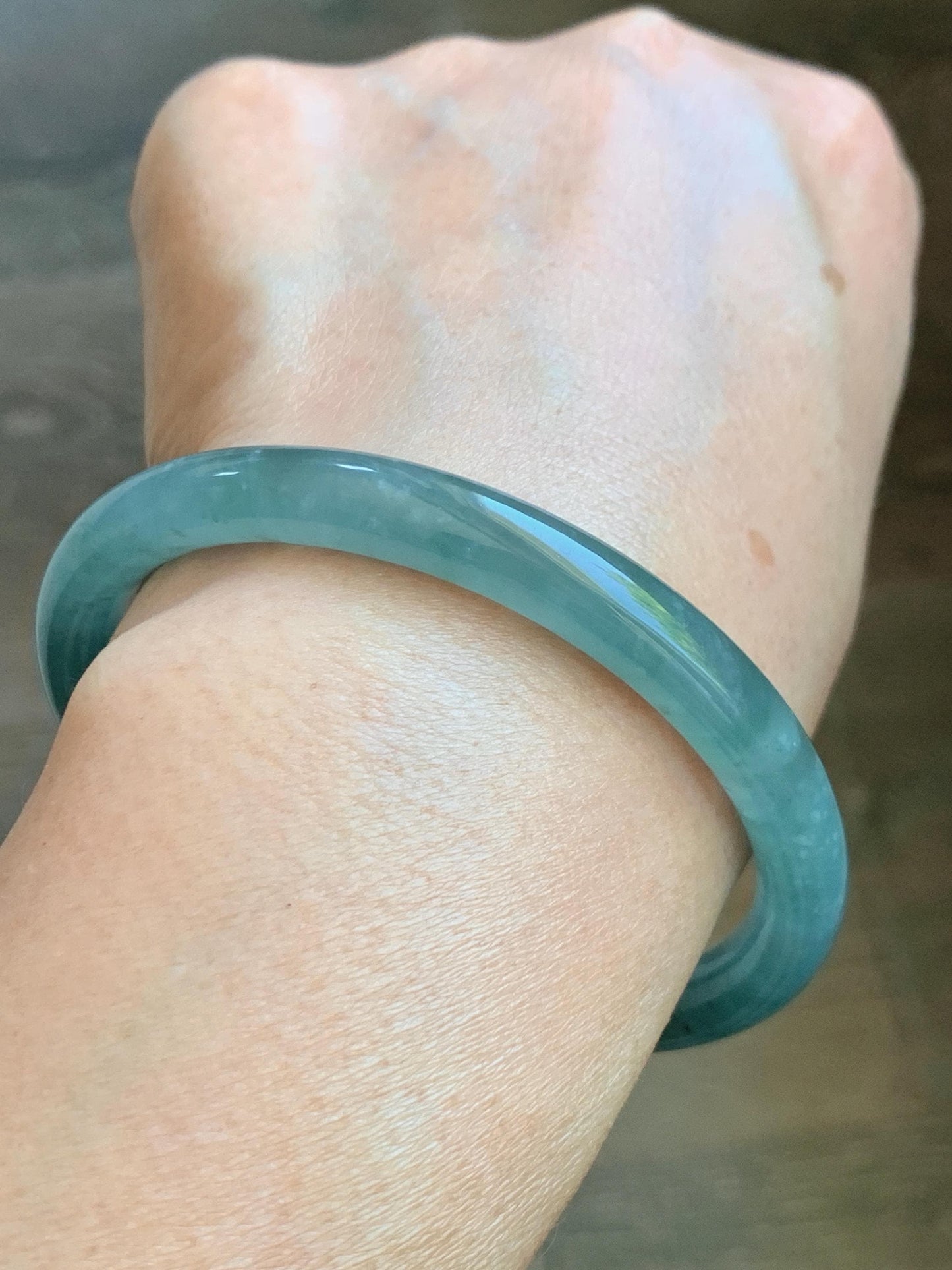 Certified Natural Grade A Guatemalan Icy Translucent Dusty Teal Green Jade Jadeite Bangle Bracelet 59.77mm 7.39” 32g 天然冰危蓝绿翡翠圆条手镯 199