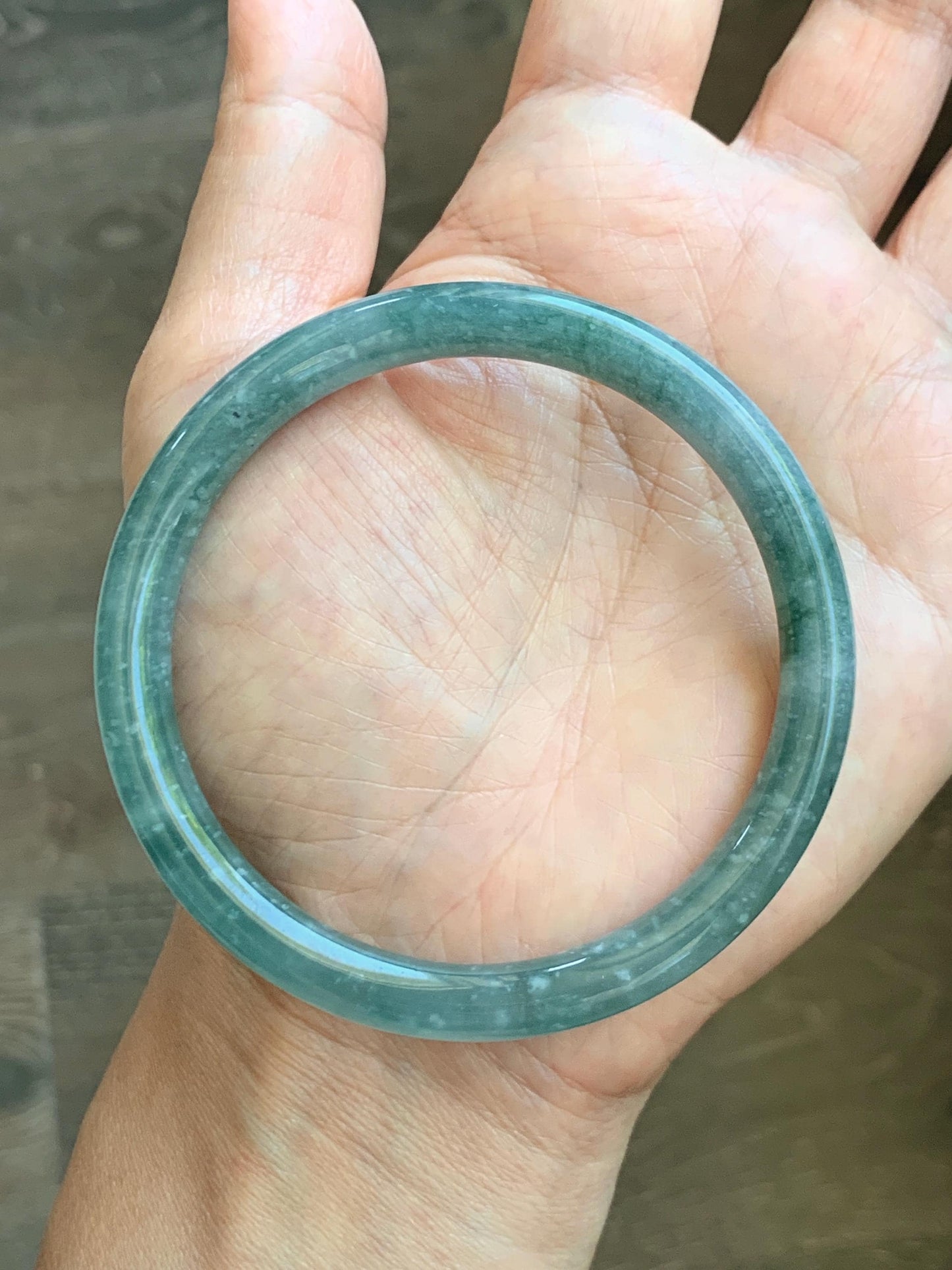 Certified Natural Grade A Guatemalan Icy Translucent Dusty Teal Green Jade Jadeite Bangle Bracelet 59.77mm 7.39” 32g 天然冰危蓝绿翡翠圆条手镯 199