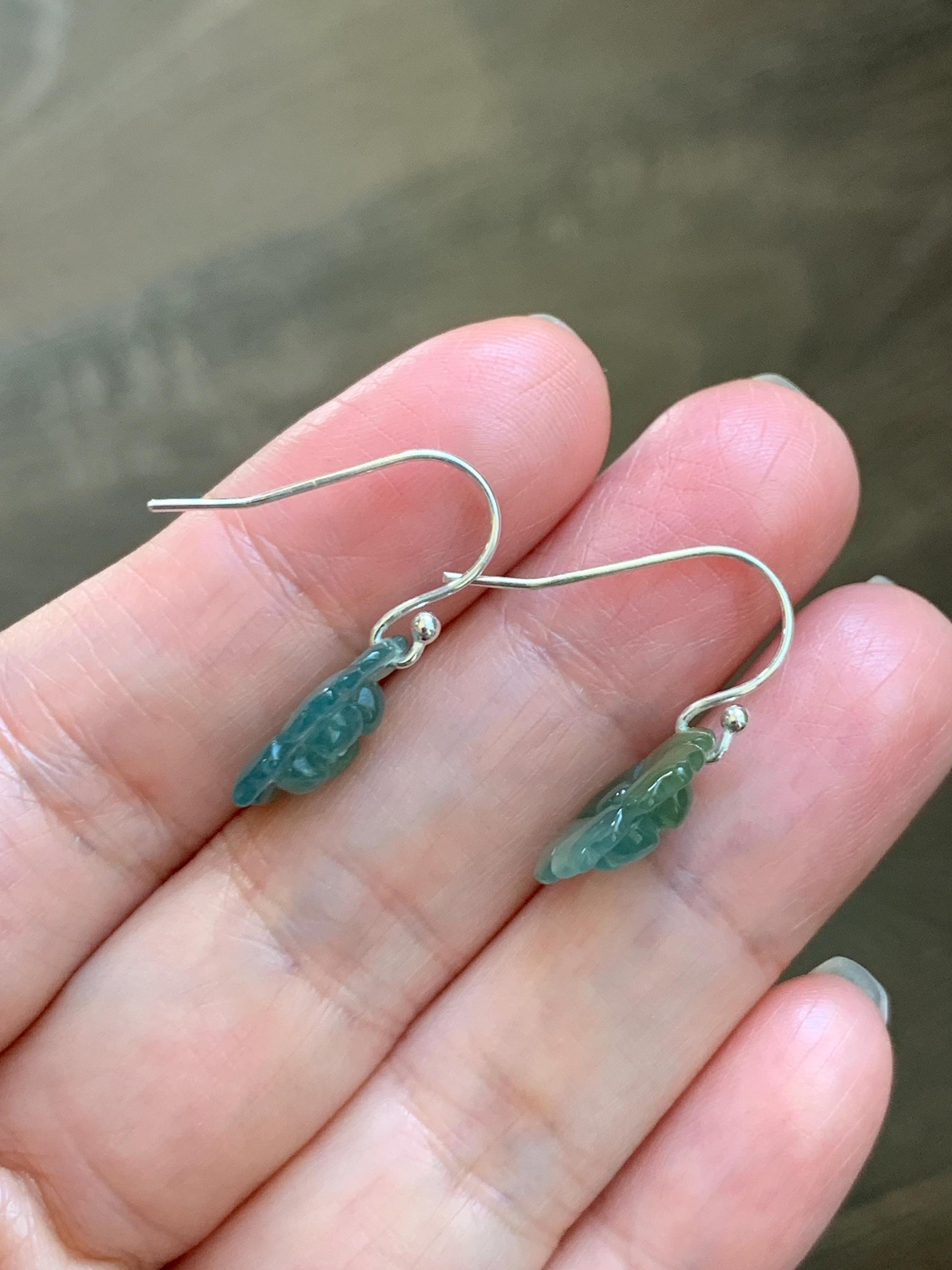 Natural Grade A Guatemalan Icy Translucent Teal Blue Yellow Marbled Jade Jadeite Lotus Flower Earrings Sterling Silver 天然冰危蓝翡翠莲花耳钩 WLG88C