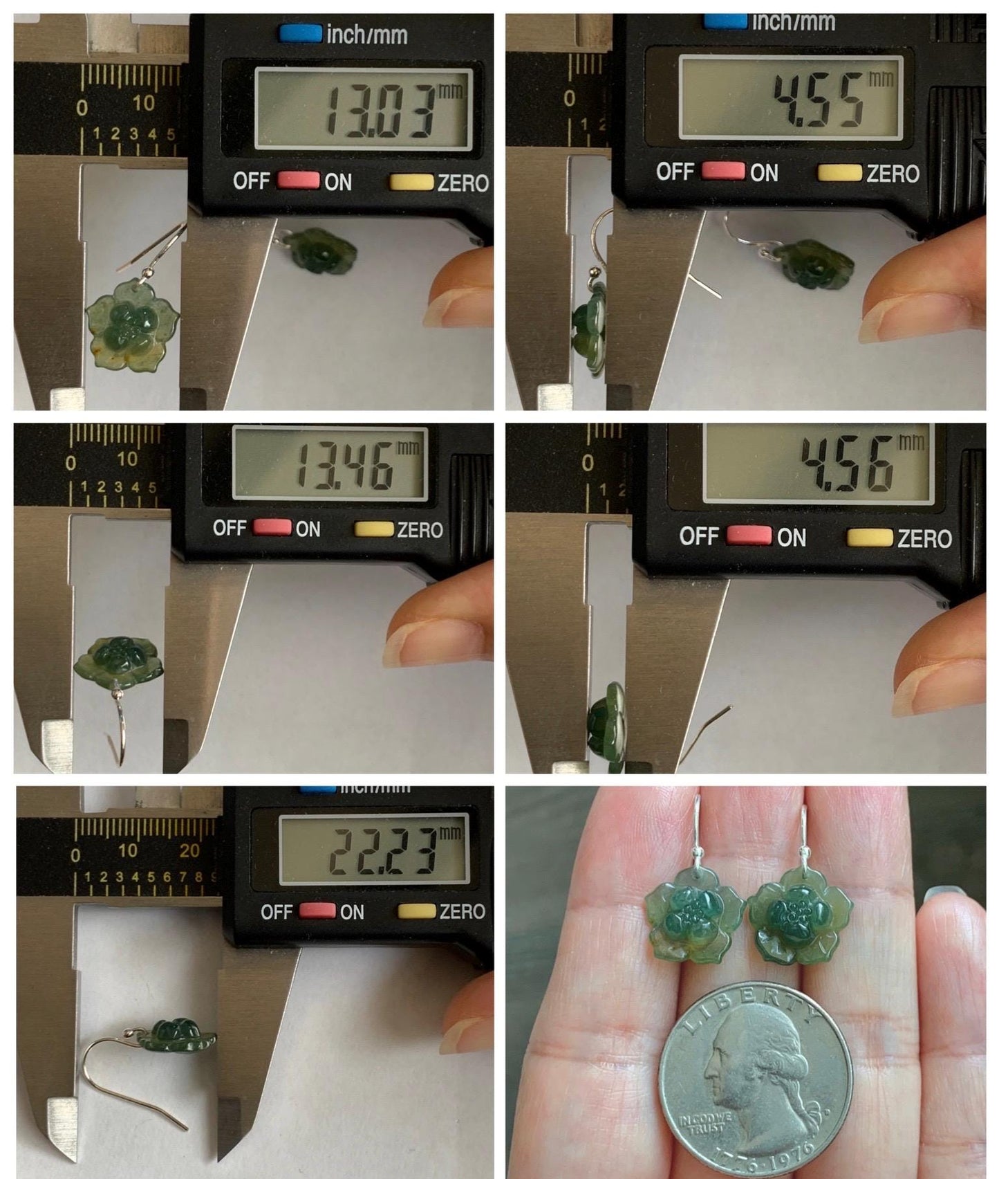 Natural Grade A Guatemalan Icy Translucent Teal Green Yellow Marbled Jade Jadeite Lotus Flower Earrings Sterling Silver 天然冰危蓝绿翡翠莲花耳钩 WLG88B