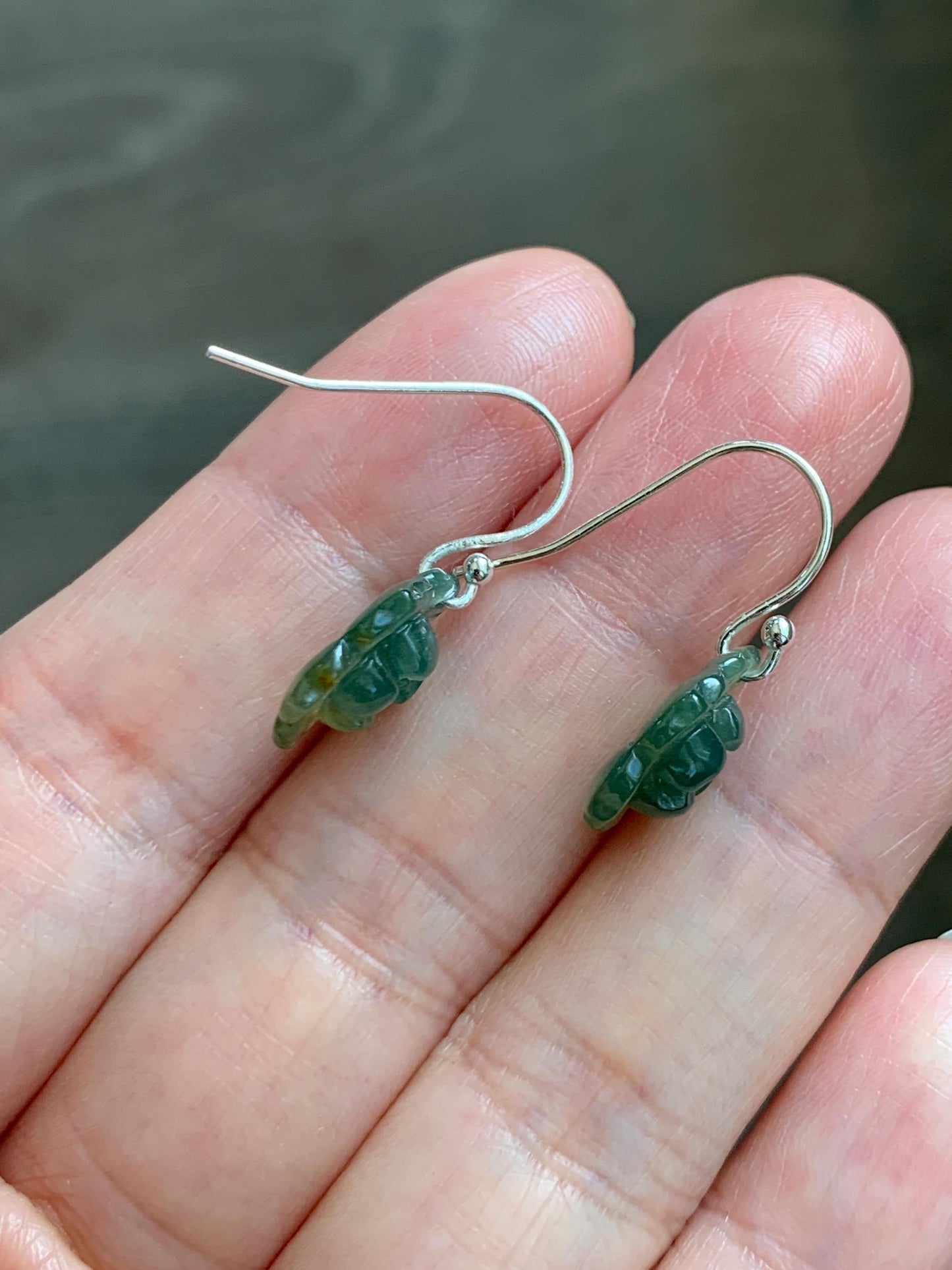 Natural Grade A Guatemalan Icy Translucent Teal Green Yellow Marbled Jade Jadeite Lotus Flower Earrings Sterling Silver 天然冰危蓝绿翡翠莲花耳钩 WLG88B