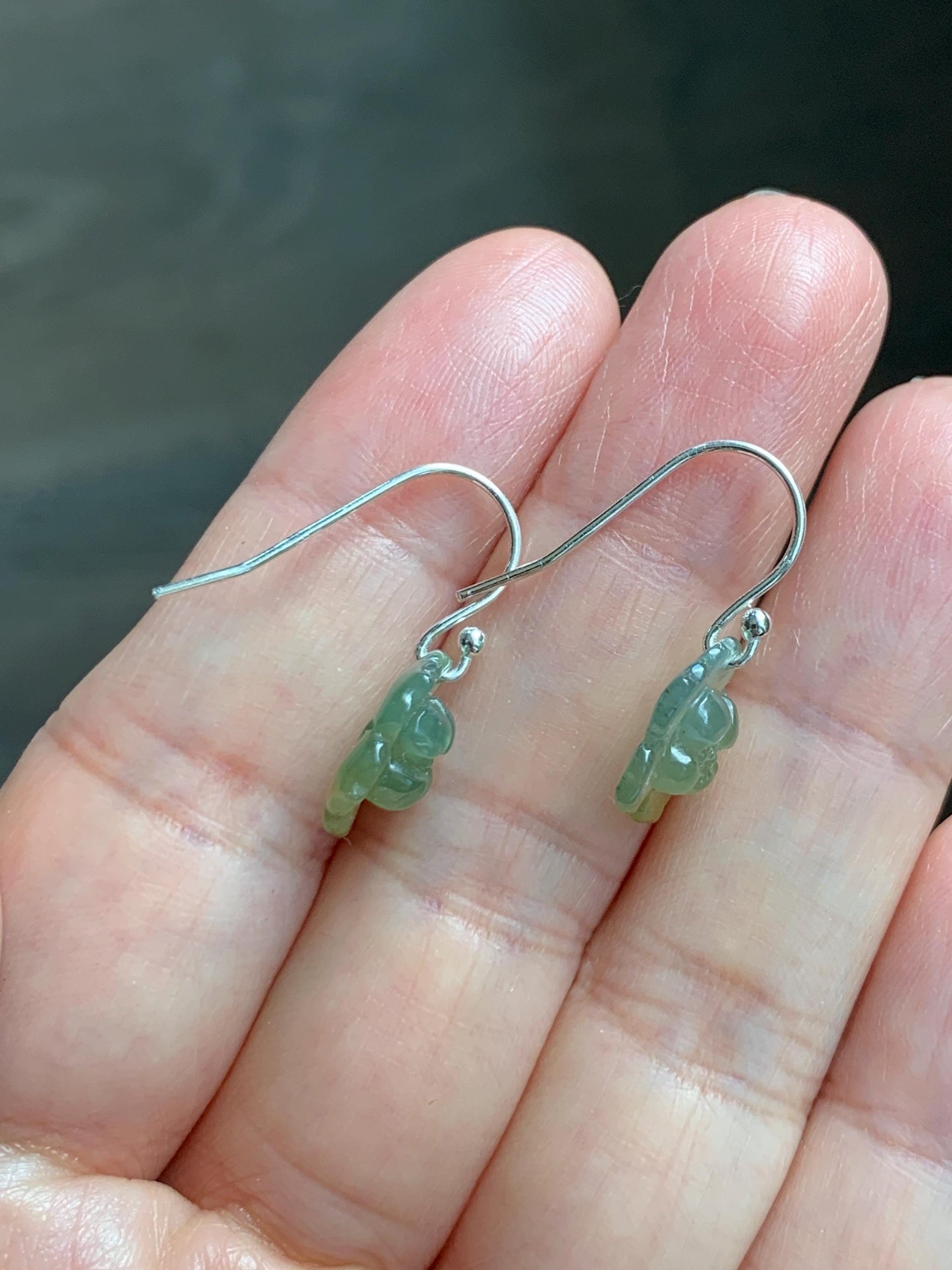 Natural Grade A Guatemalan Icy Translucent Teal Blue Yellow Marbled Jade Jadeite Lotus Flower Earrings Sterling Silver 天然冰危茶黄翡翠莲花耳钩 WLG88A