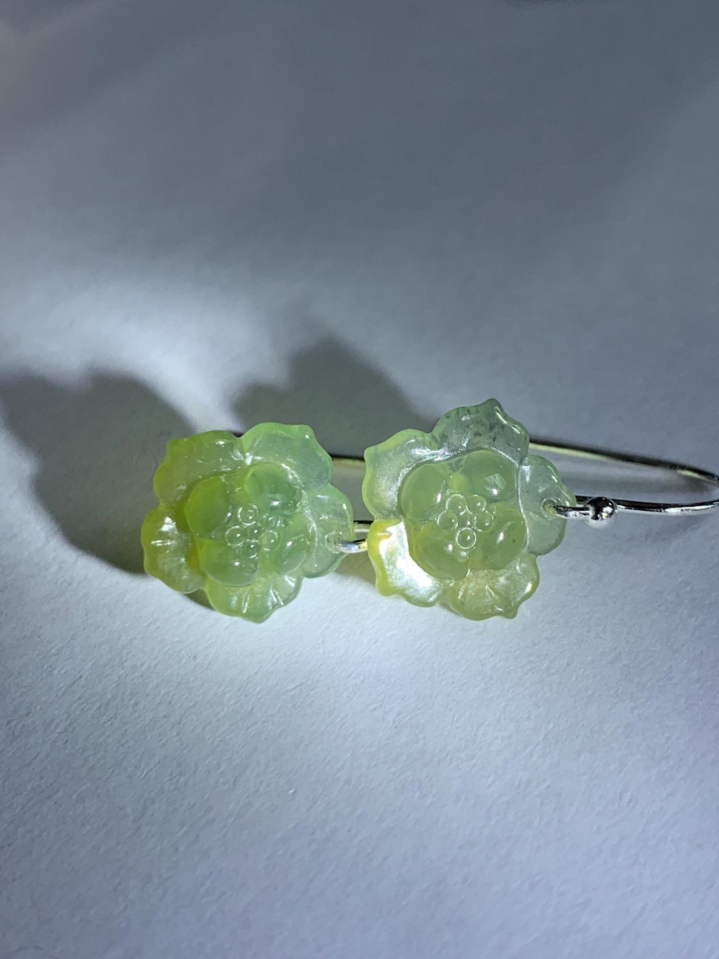 Natural Grade A Guatemalan Icy Translucent Teal Blue Yellow Marbled Jade Jadeite Lotus Flower Earrings Sterling Silver 天然冰危茶黄翡翠莲花耳钩 WLG88A