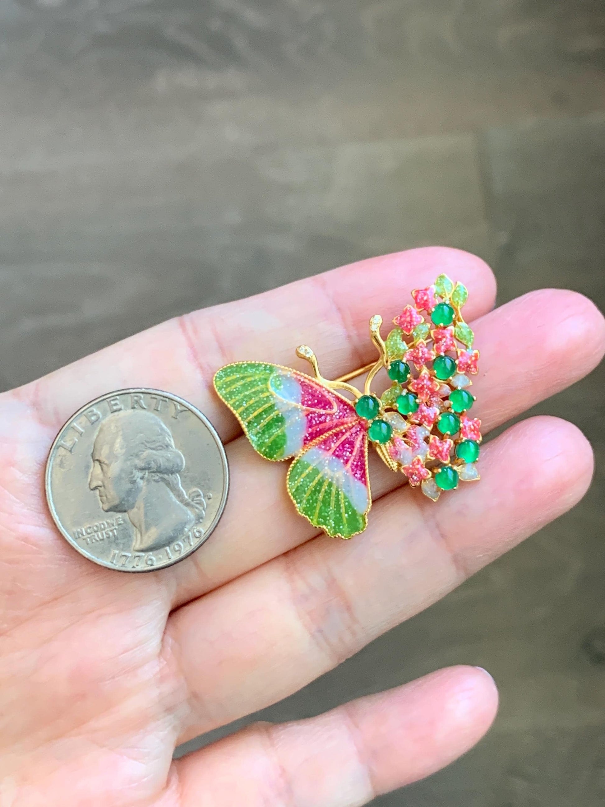 Certified Natural Guatemalan Icy Translucent Vibrant Green Jade Jadeite Butterfly Brooch Pendant Sterling Silver 天然冰危绿翡翠银镶蝴蝶烤漆胸针吊坠 253