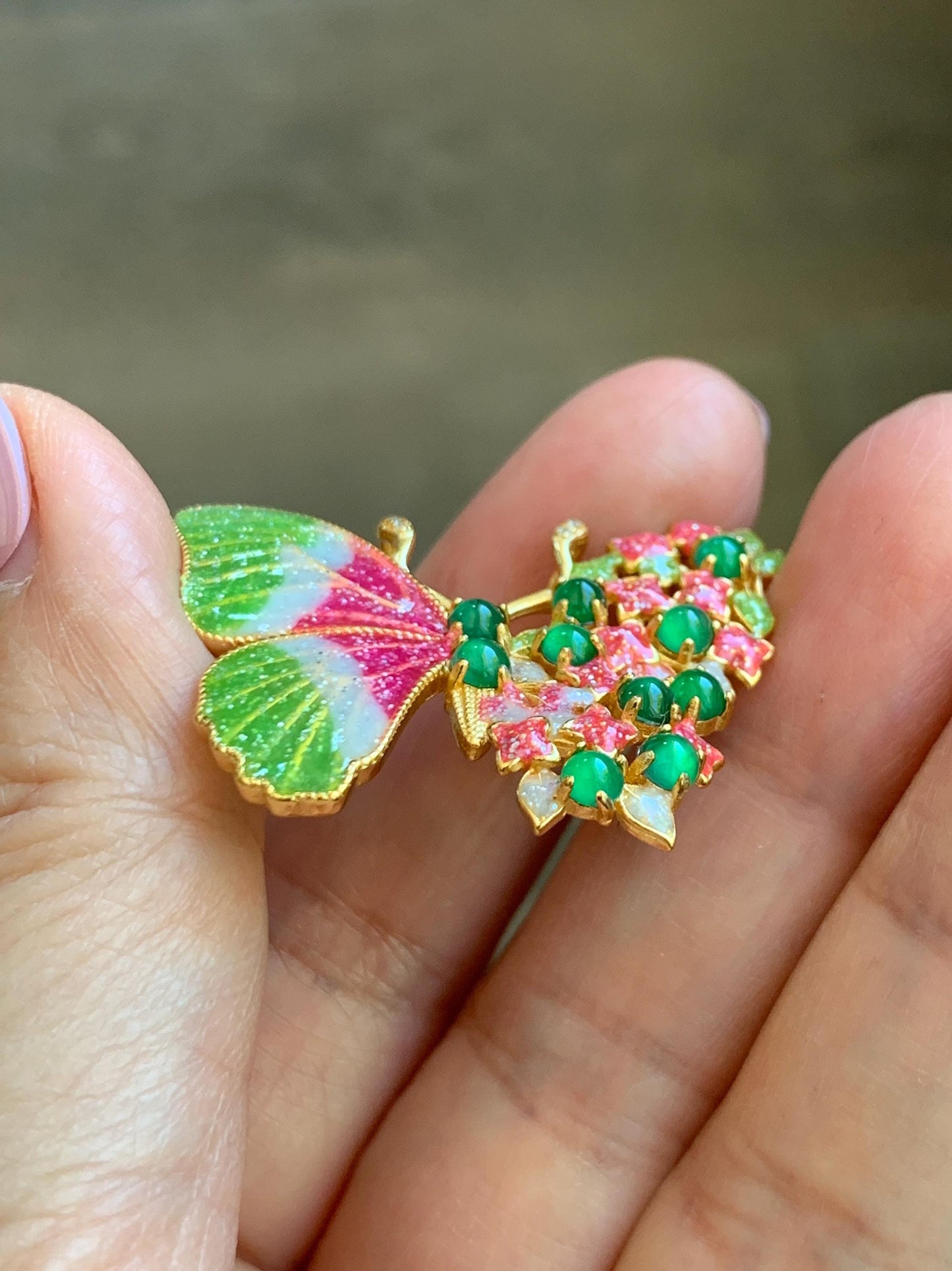Certified Natural Guatemalan Icy Translucent Vibrant Green Jade Jadeite Butterfly Brooch Pendant Sterling Silver 天然冰危绿翡翠银镶蝴蝶烤漆胸针吊坠 253