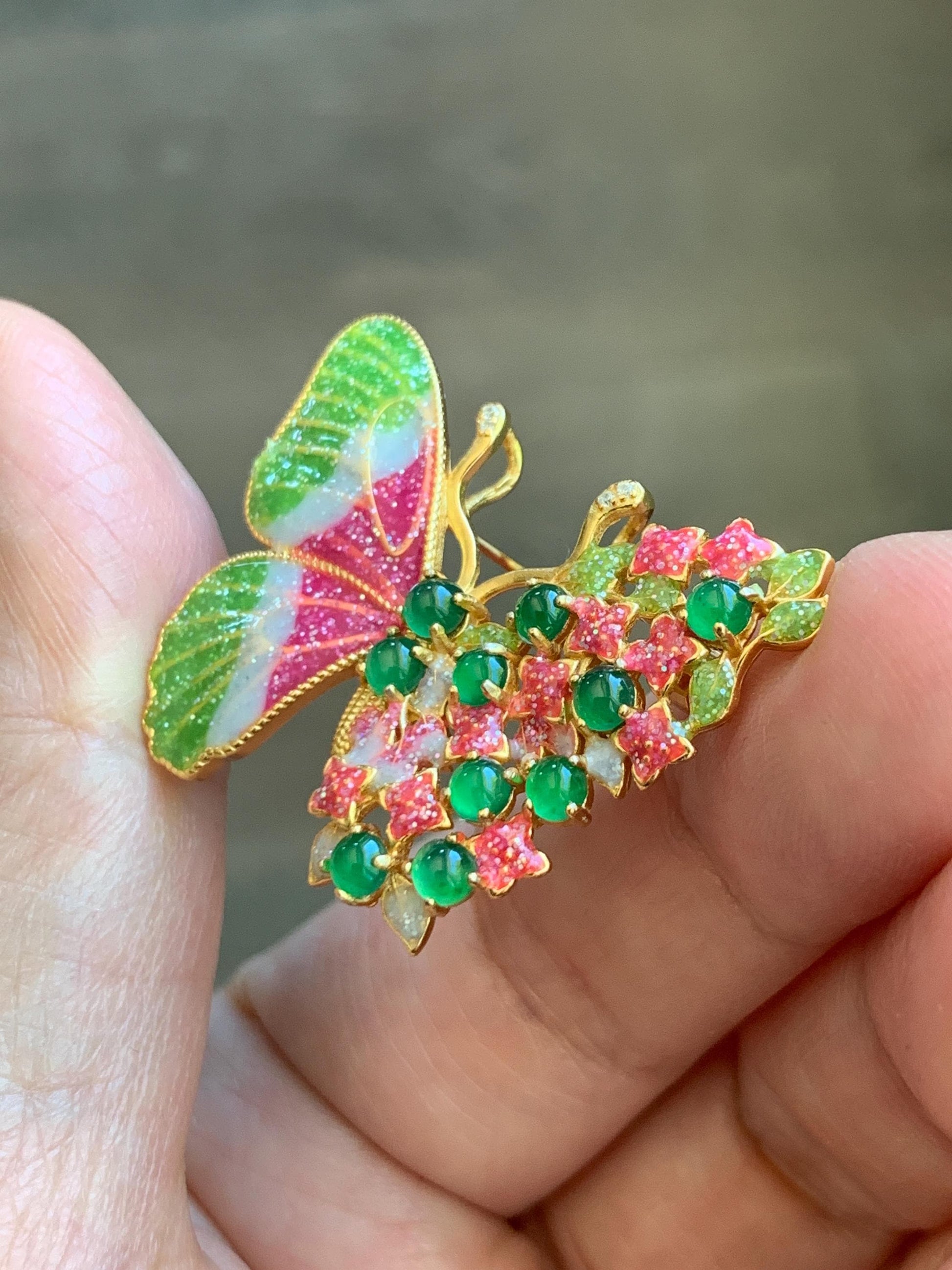 Certified Natural Guatemalan Icy Translucent Vibrant Green Jade Jadeite Butterfly Brooch Pendant Sterling Silver 天然冰危绿翡翠银镶蝴蝶烤漆胸针吊坠 253