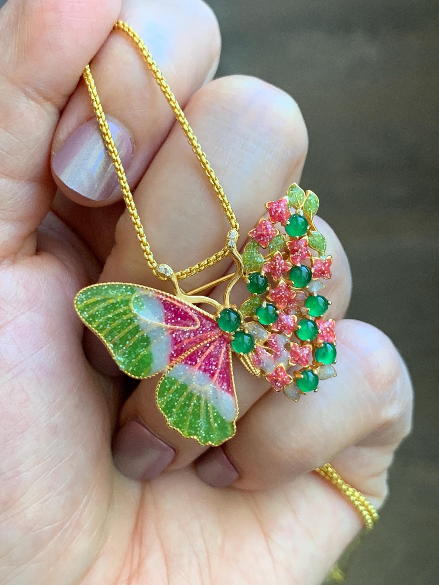 Certified Natural Guatemalan Icy Translucent Vibrant Green Jade Jadeite Butterfly Brooch Pendant Sterling Silver 天然冰危绿翡翠银镶蝴蝶烤漆胸针吊坠 253