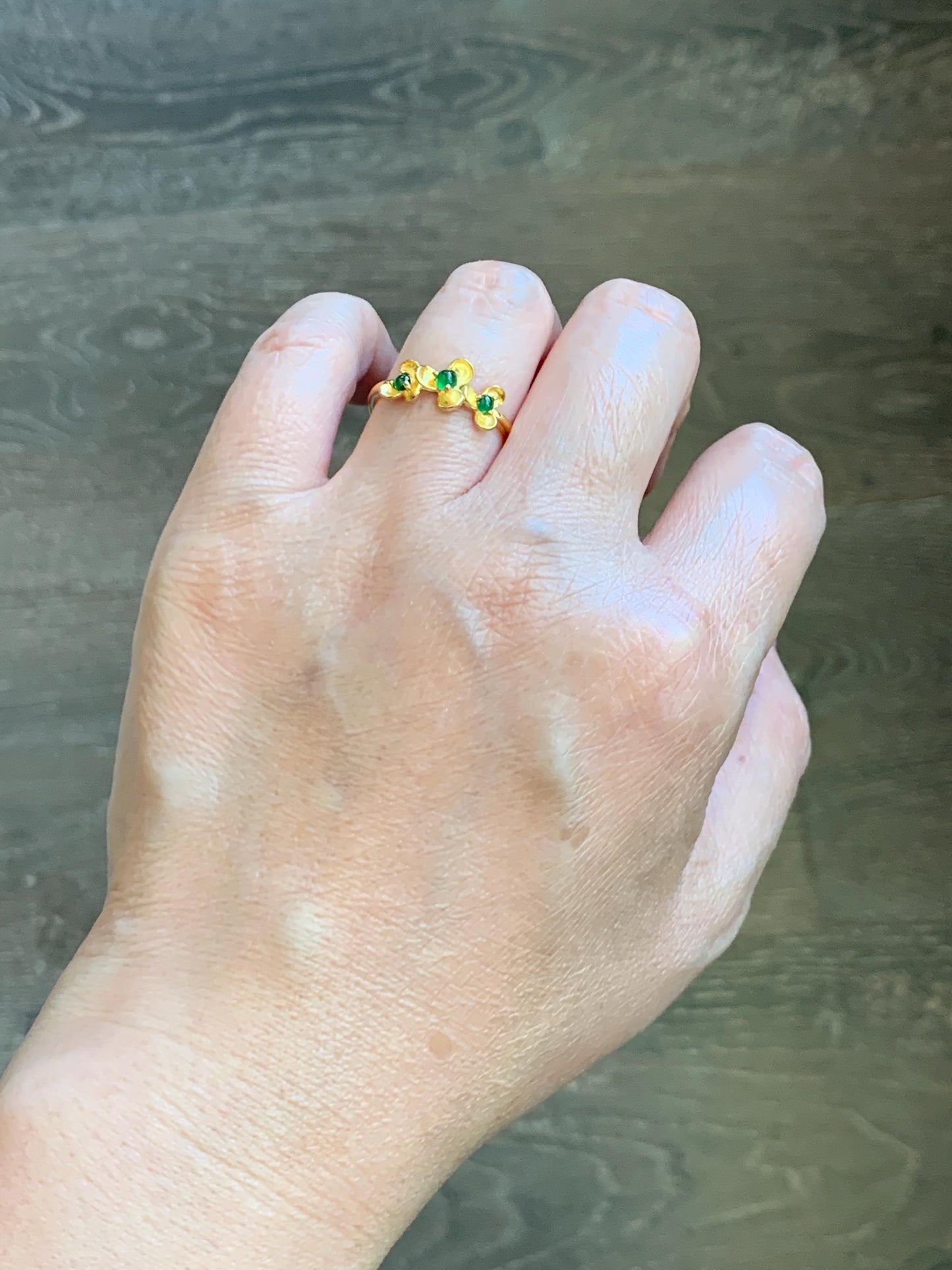 Certified Natural Grade A Guatemalan Icy Translucent Vibrant Green Jadeite Flower Ring Sterling Silver Size 6.75 Adjustable 天然冰危绿翡翠银镶戒指 232