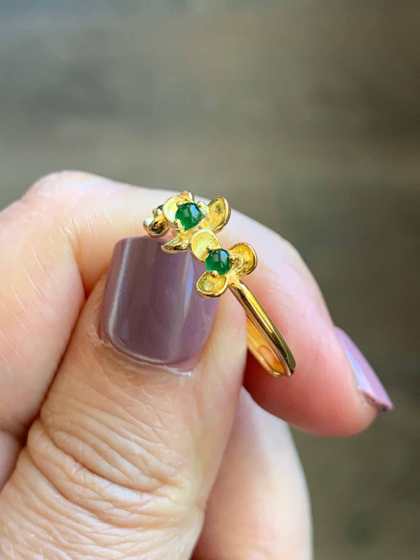 Certified Natural Grade A Guatemalan Icy Translucent Vibrant Green Jadeite Flower Ring Sterling Silver Size 6.75 Adjustable 天然冰危绿翡翠银镶戒指 232
