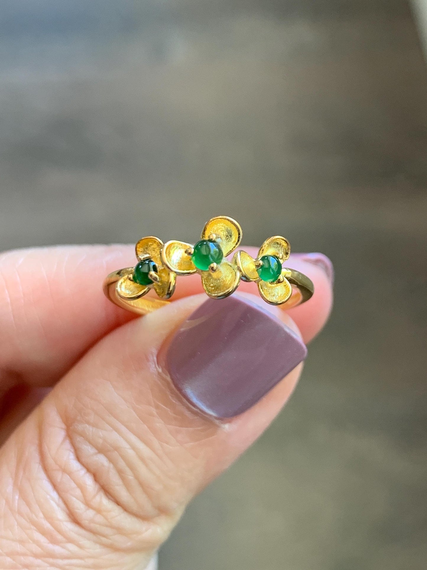 Certified Natural Grade A Guatemalan Icy Translucent Vibrant Green Jadeite Flower Ring Sterling Silver Size 6.75 Adjustable 天然冰危绿翡翠银镶戒指 232