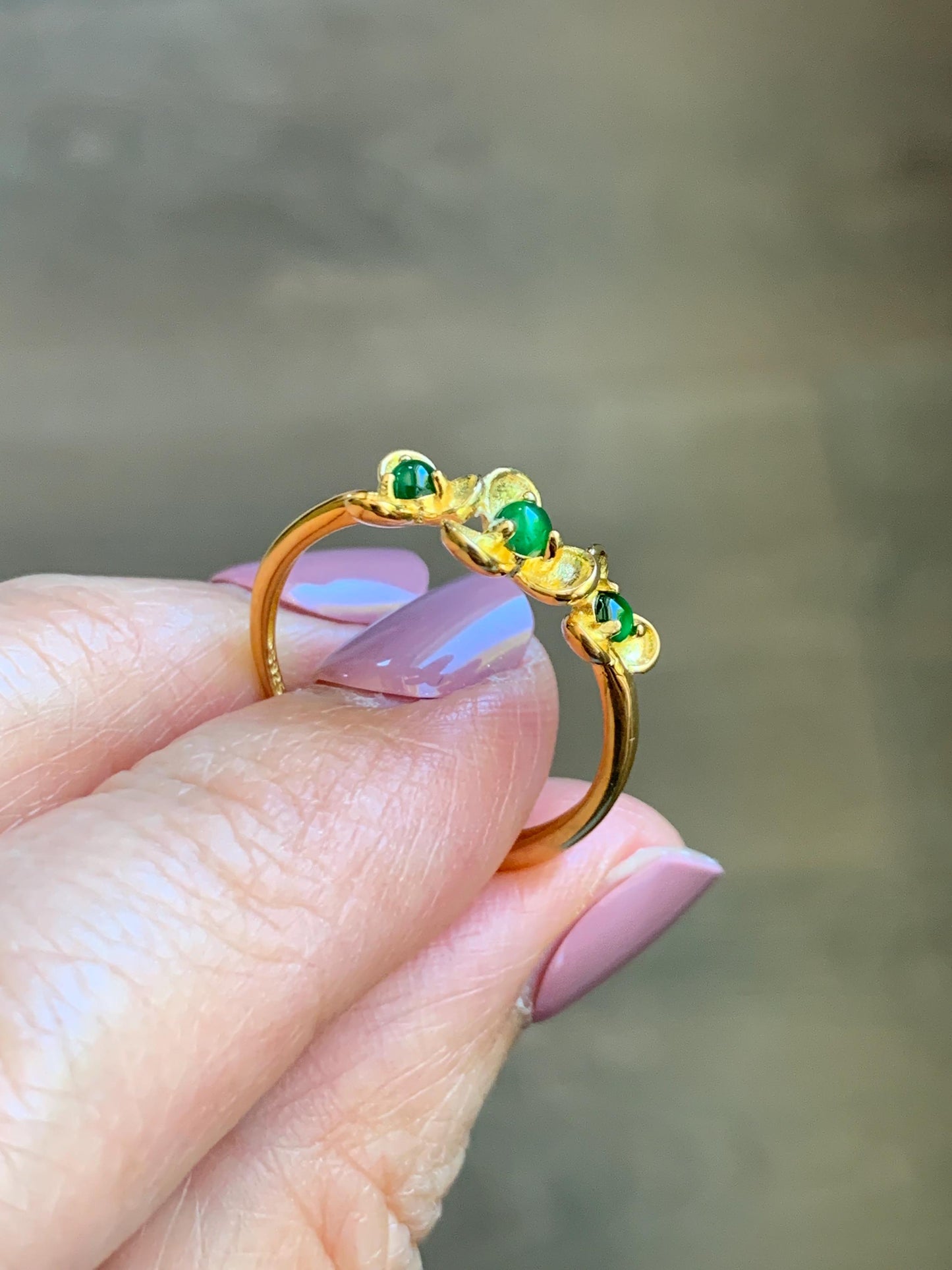 Certified Natural Grade A Guatemalan Icy Translucent Vibrant Green Jadeite Flower Ring Sterling Silver Size 6.75 Adjustable 天然冰危绿翡翠银镶戒指 232