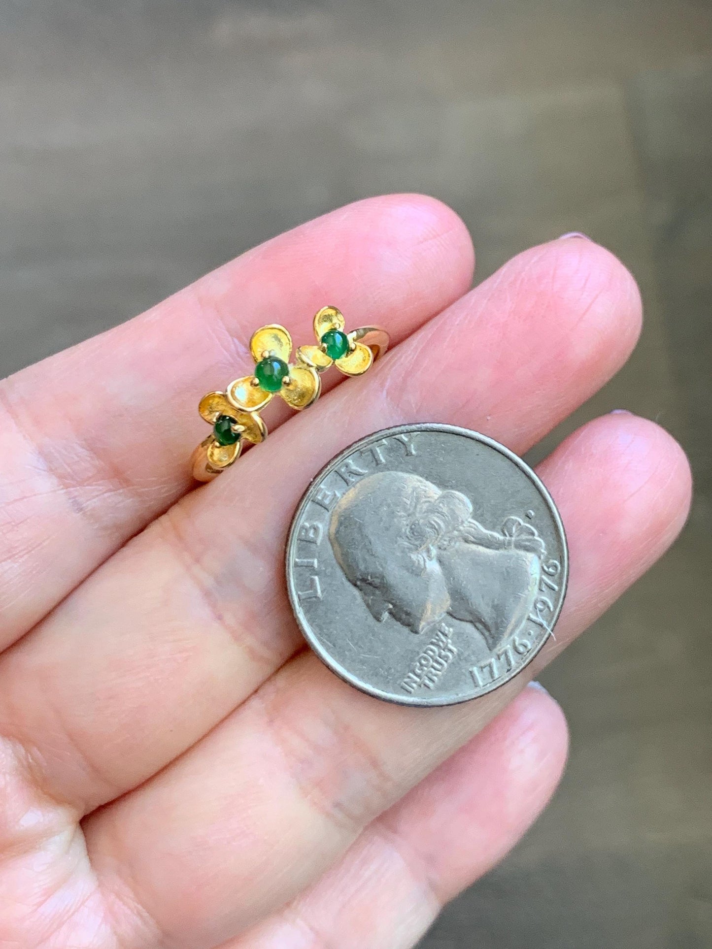 Certified Natural Grade A Guatemalan Icy Translucent Vibrant Green Jadeite Flower Ring Sterling Silver Size 6.75 Adjustable 天然冰危绿翡翠银镶戒指 232