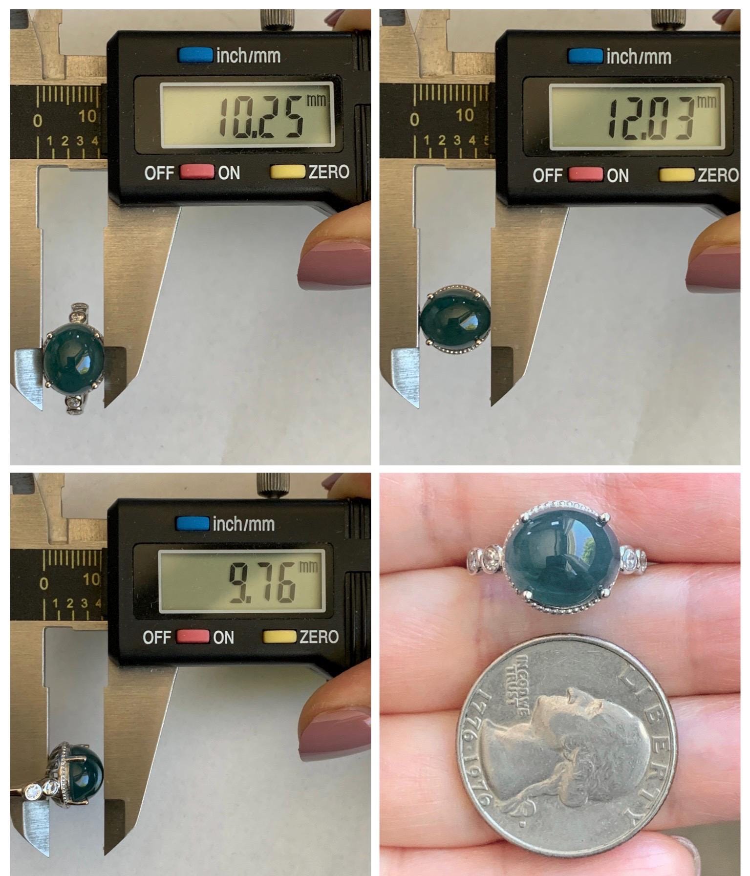 Natural Grade A Guatemalan Icy Translucent Dark Dusty Blue Jade Jadeite Ring Sterling Silver Size 7 US Adjustable 天然冰危深蓝翡翠银镶戒指 WNZ138