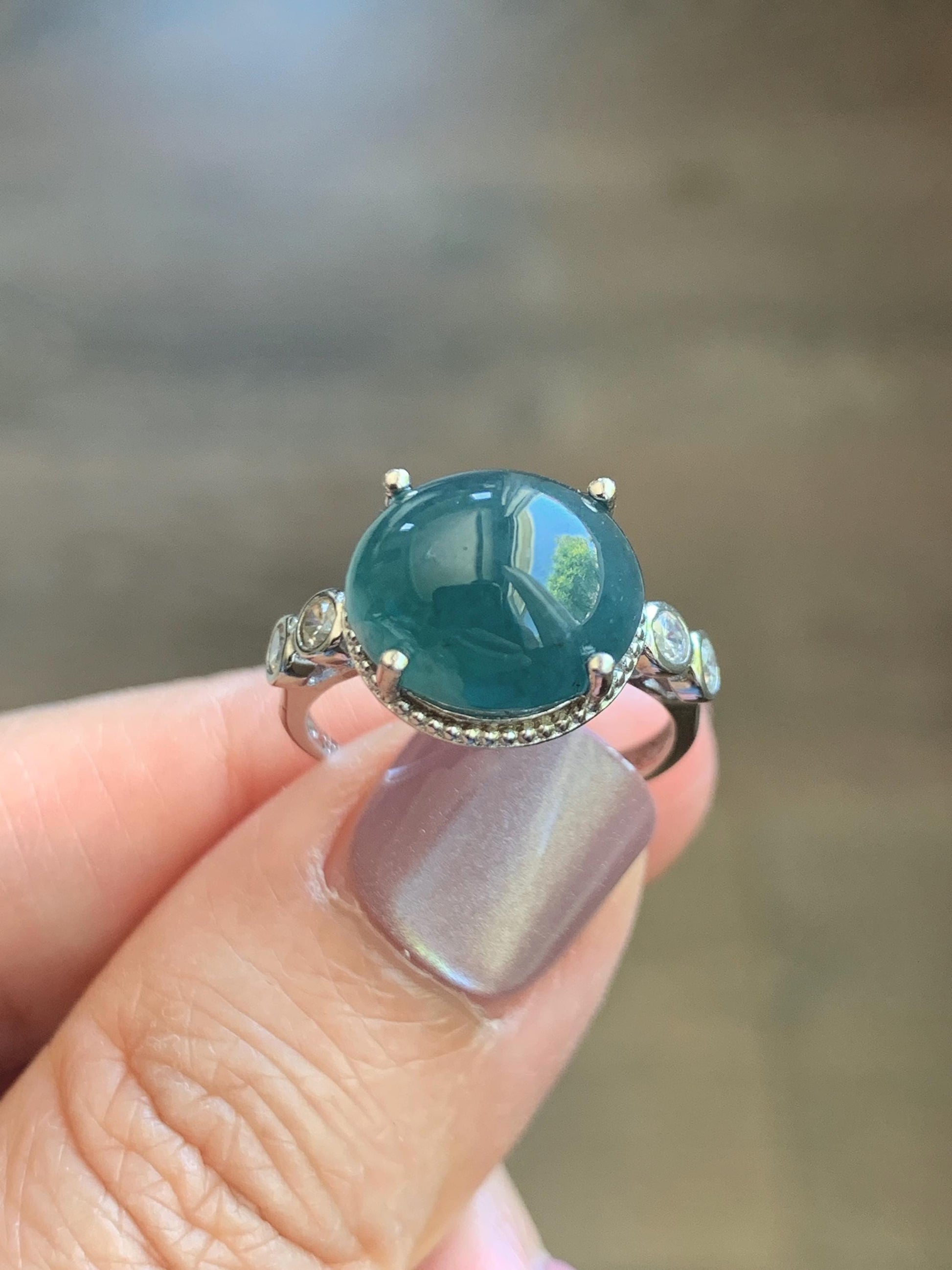 Natural Grade A Guatemalan Icy Translucent Dark Dusty Blue Jade Jadeite Ring Sterling Silver Size 7 US Adjustable 天然冰危深蓝翡翠银镶戒指 WNZ138