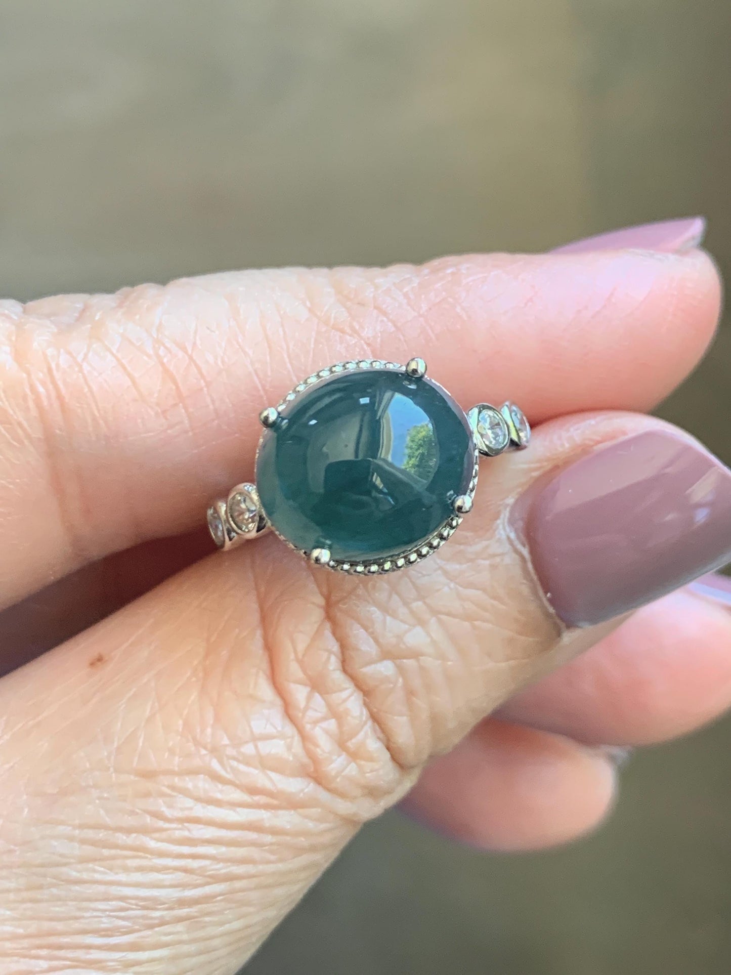 Natural Grade A Guatemalan Icy Translucent Dark Dusty Blue Jade Jadeite Ring Sterling Silver Size 7 US Adjustable 天然冰危深蓝翡翠银镶戒指 WNZ138