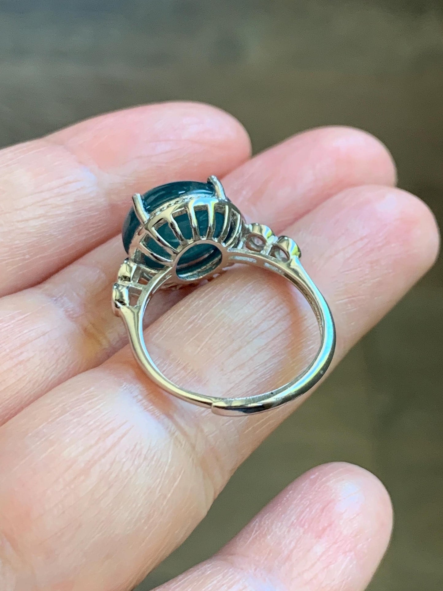 Natural Grade A Guatemalan Icy Translucent Dark Dusty Blue Jade Jadeite Ring Sterling Silver Size 7 US Adjustable 天然冰危深蓝翡翠银镶戒指 WNZ138