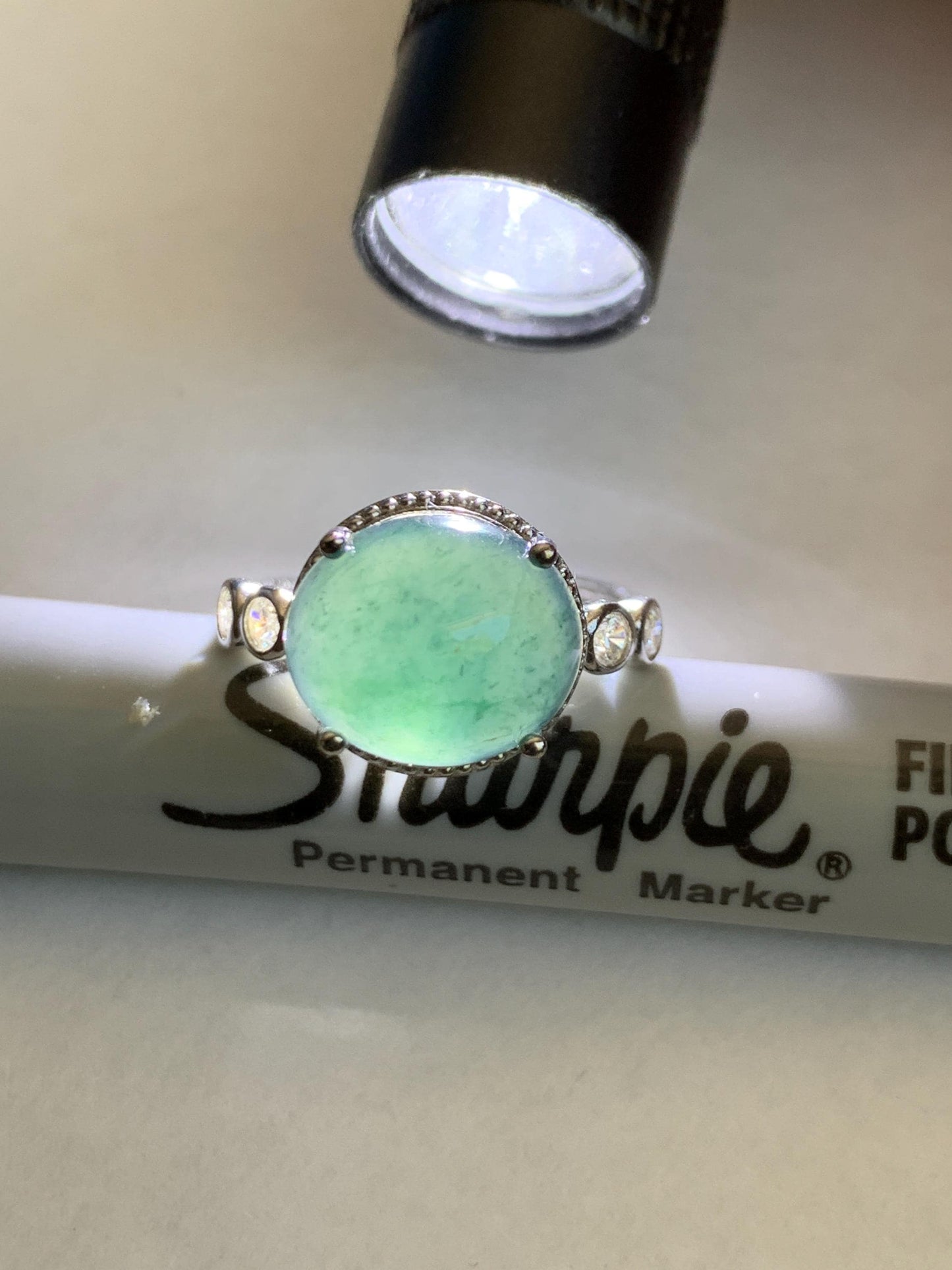 Natural Grade A Guatemalan Icy Translucent Dark Dusty Blue Jade Jadeite Ring Sterling Silver Size 7 US Adjustable 天然冰危深蓝翡翠银镶戒指 WNZ138