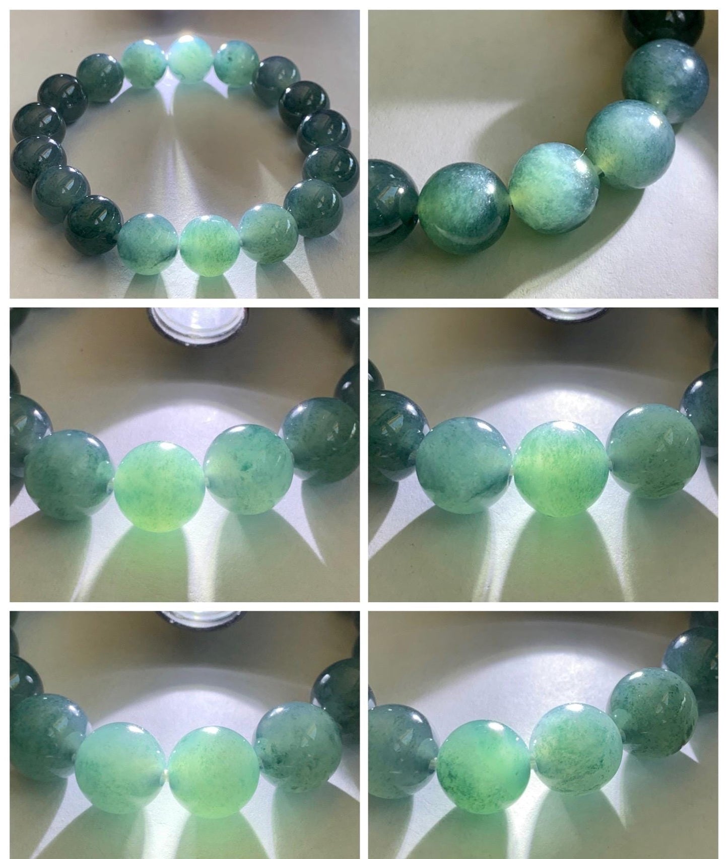 Natural Grade A Guatemalan Icy Translucent Dusty Teal Blue Jade Jadeite Beaded Bracelet 11.9mm 7.25” 48g 天然冰胶危蓝翡翠手串 WDL360